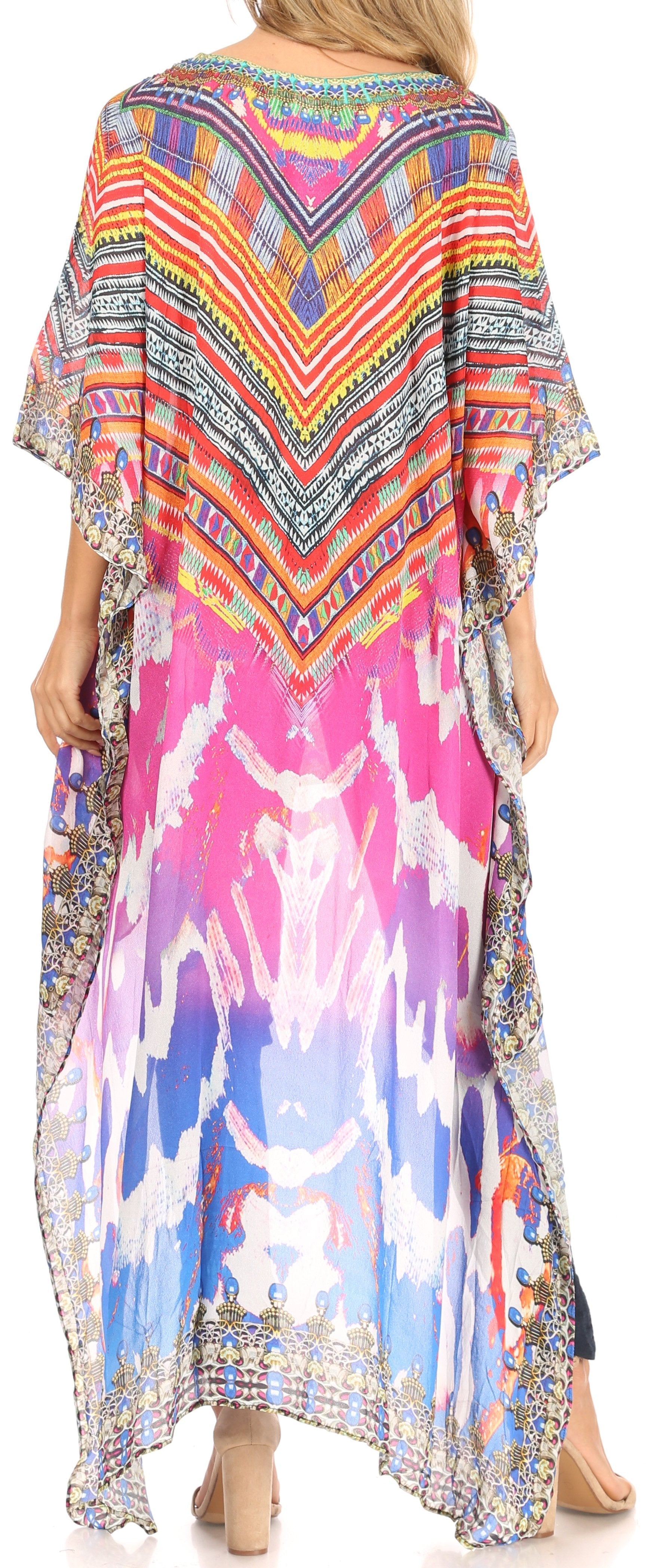 Sakkas Zeke Hi Low V-Neck Caftan Dress Printed Top Cover / Up - Concordia Style Boutique