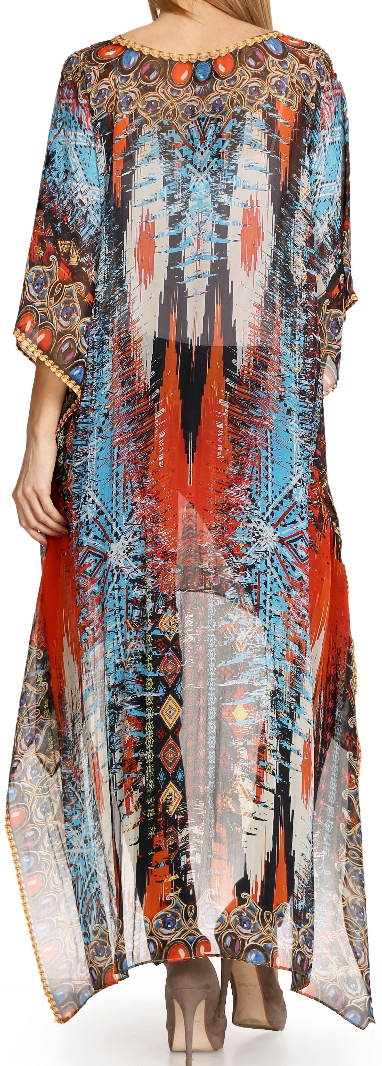 Sakkas Zeke Hi Low V-Neck Caftan Dress Printed Top Cover / Up - Concordia Style Boutique