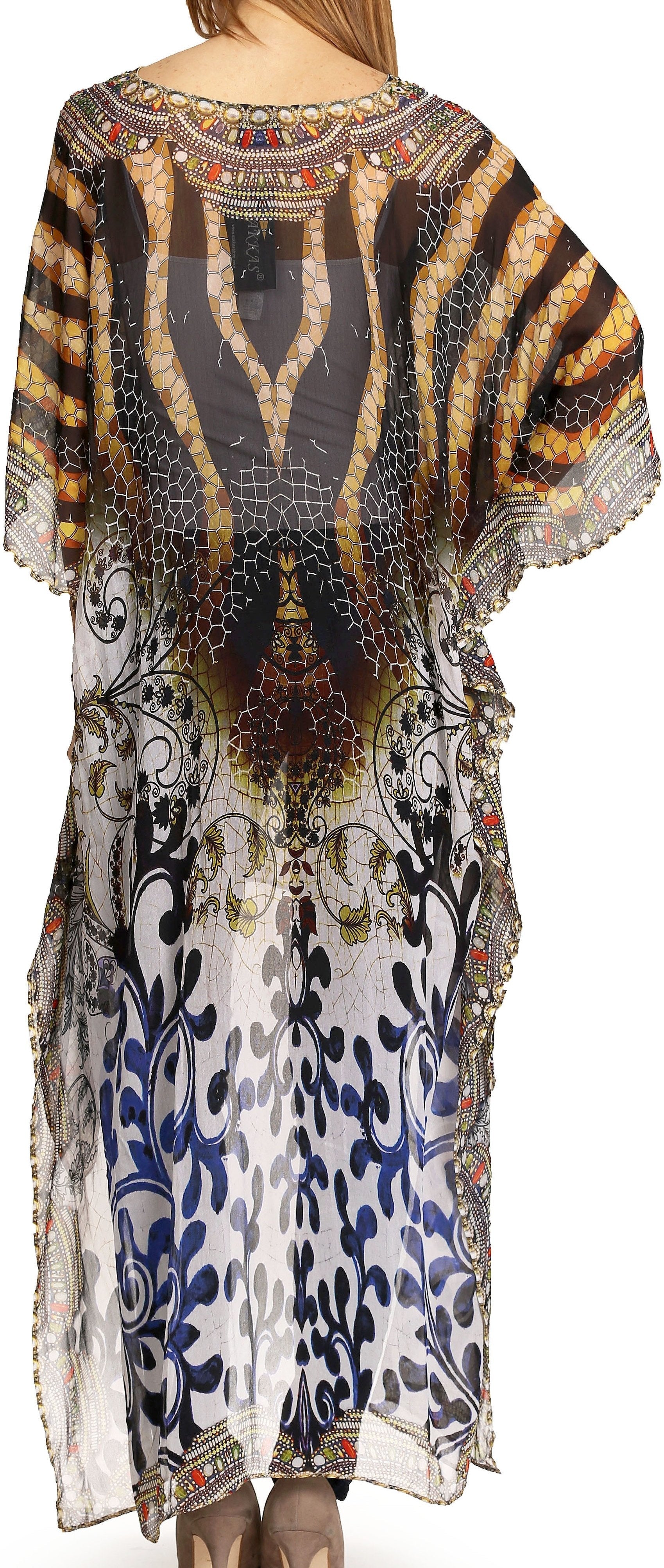 Sakkas Zeke Hi Low V-Neck Caftan Dress Printed Top Cover / Up - Concordia Style Boutique