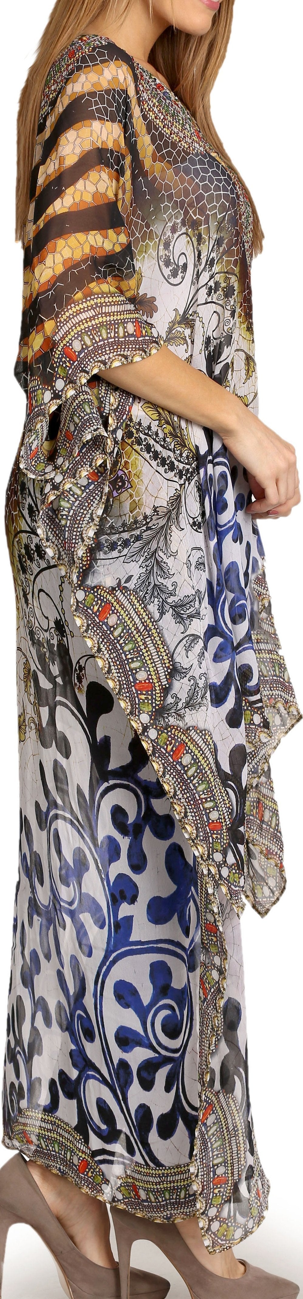 Sakkas Zeke Hi Low V-Neck Caftan Dress Printed Top Cover / Up - Concordia Style Boutique