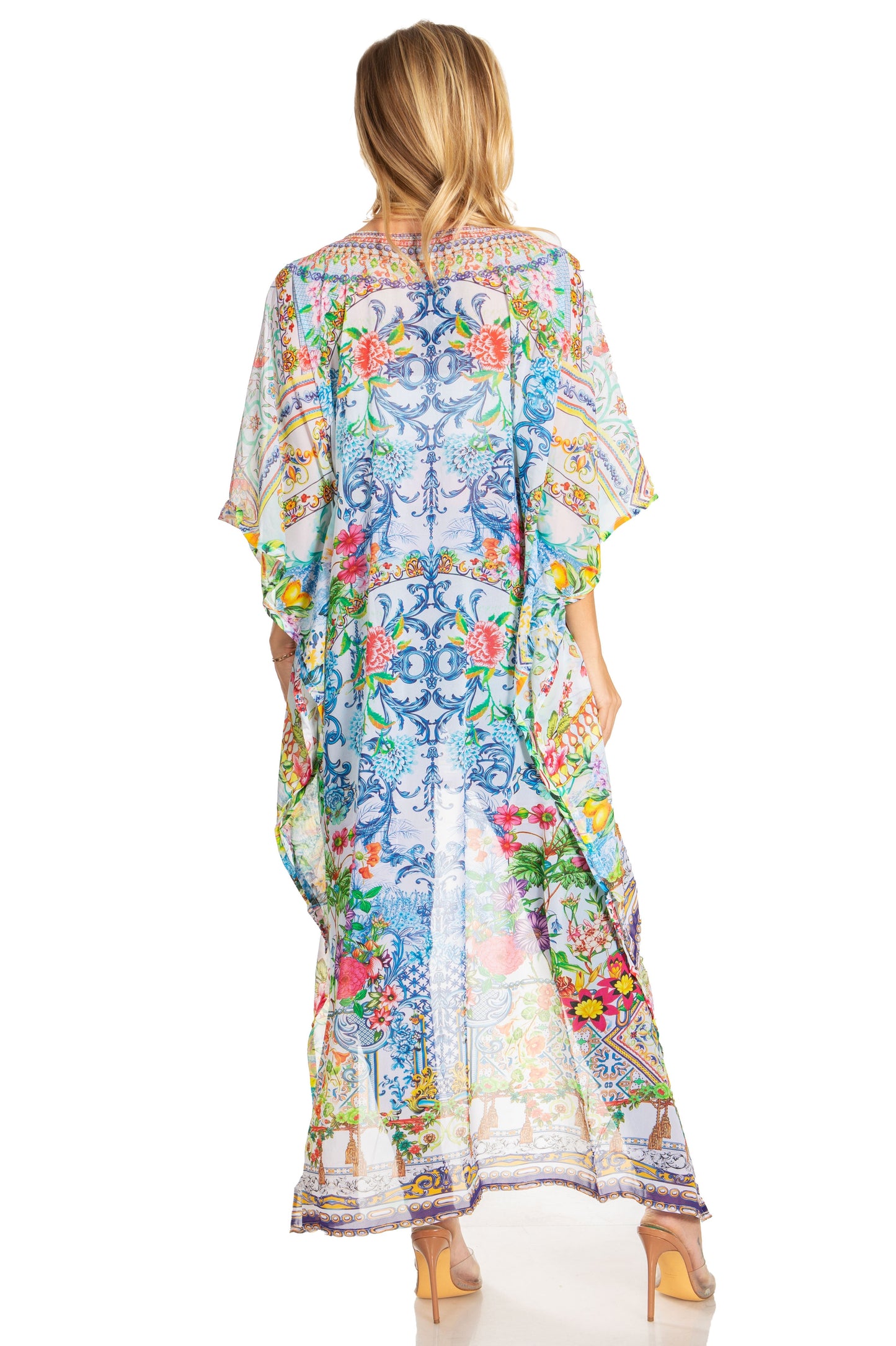 Sakkas Zeke Hi Low V-Neck Caftan Dress Printed Top Cover / Up - Concordia Style Boutique