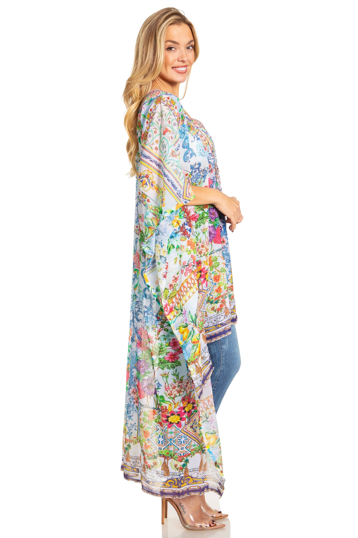 Sakkas Zeke Hi Low V-Neck Caftan Dress Printed Top Cover / Up - Concordia Style Boutique