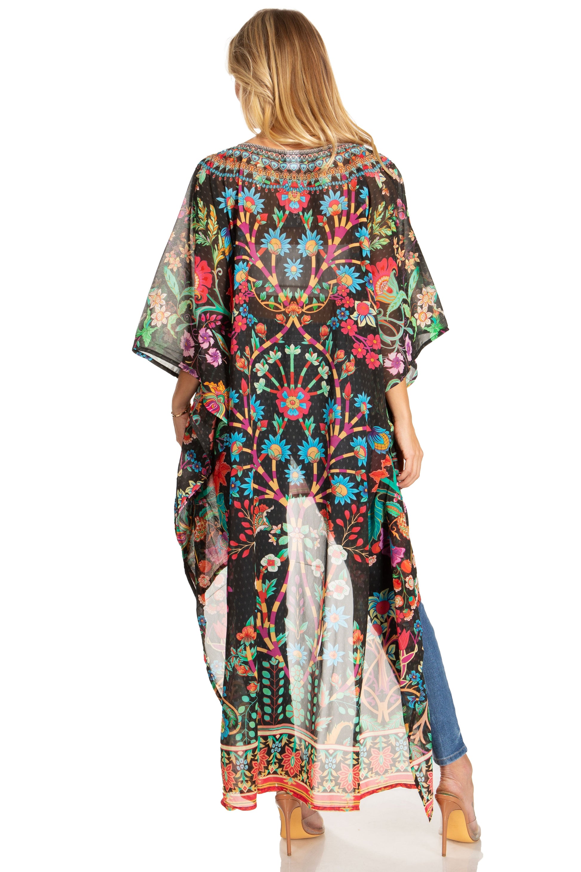 Sakkas Zeke Hi Low V-Neck Caftan Dress Printed Top Cover / Up - Concordia Style Boutique