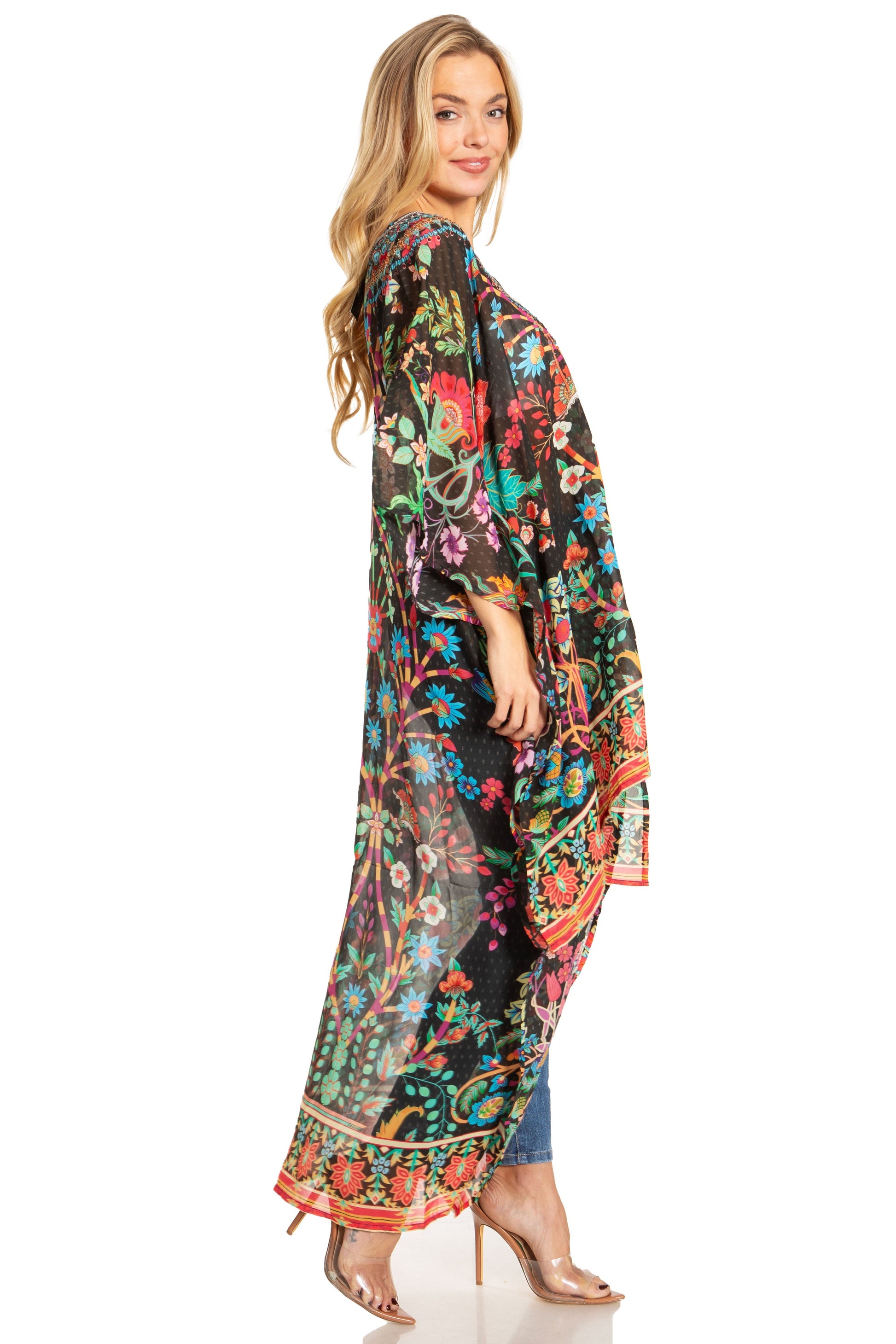 Sakkas Zeke Hi Low V-Neck Caftan Dress Printed Top Cover / Up - Concordia Style Boutique