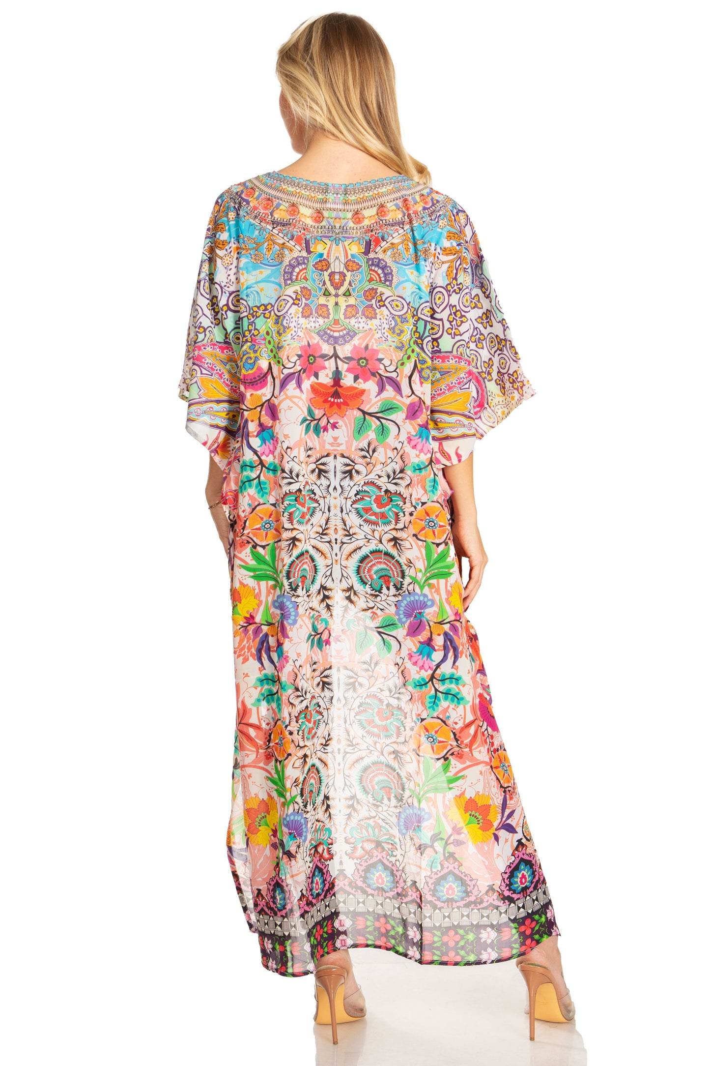 Sakkas Zeke Hi Low V-Neck Caftan Dress Printed Top Cover / Up - Concordia Style Boutique