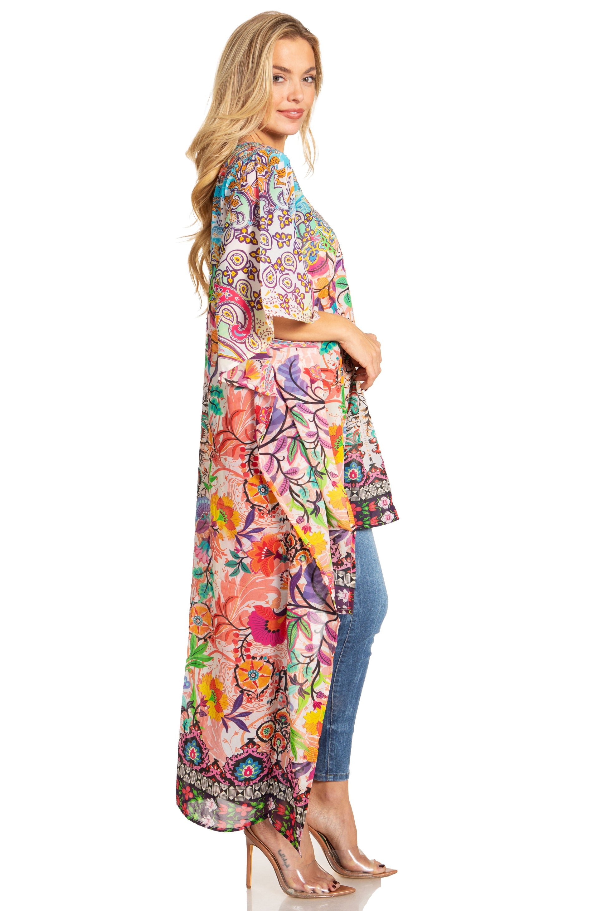 Sakkas Zeke Hi Low V-Neck Caftan Dress Printed Top Cover / Up - Concordia Style Boutique