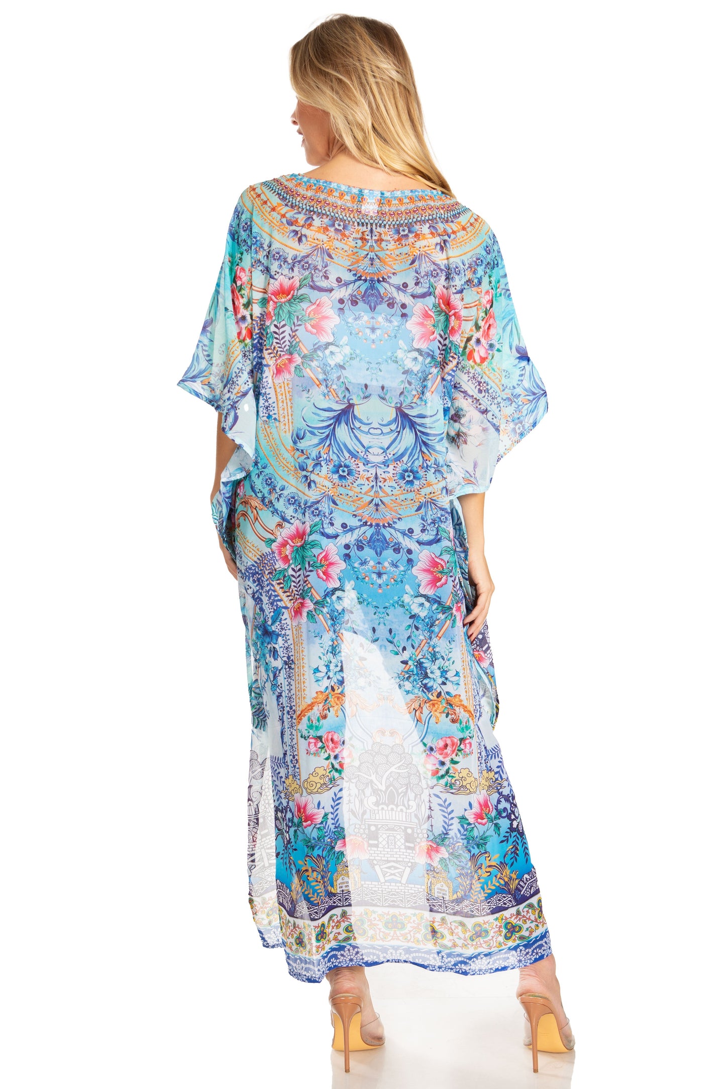 Sakkas Zeke Hi Low V-Neck Caftan Dress Printed Top Cover / Up - Concordia Style Boutique