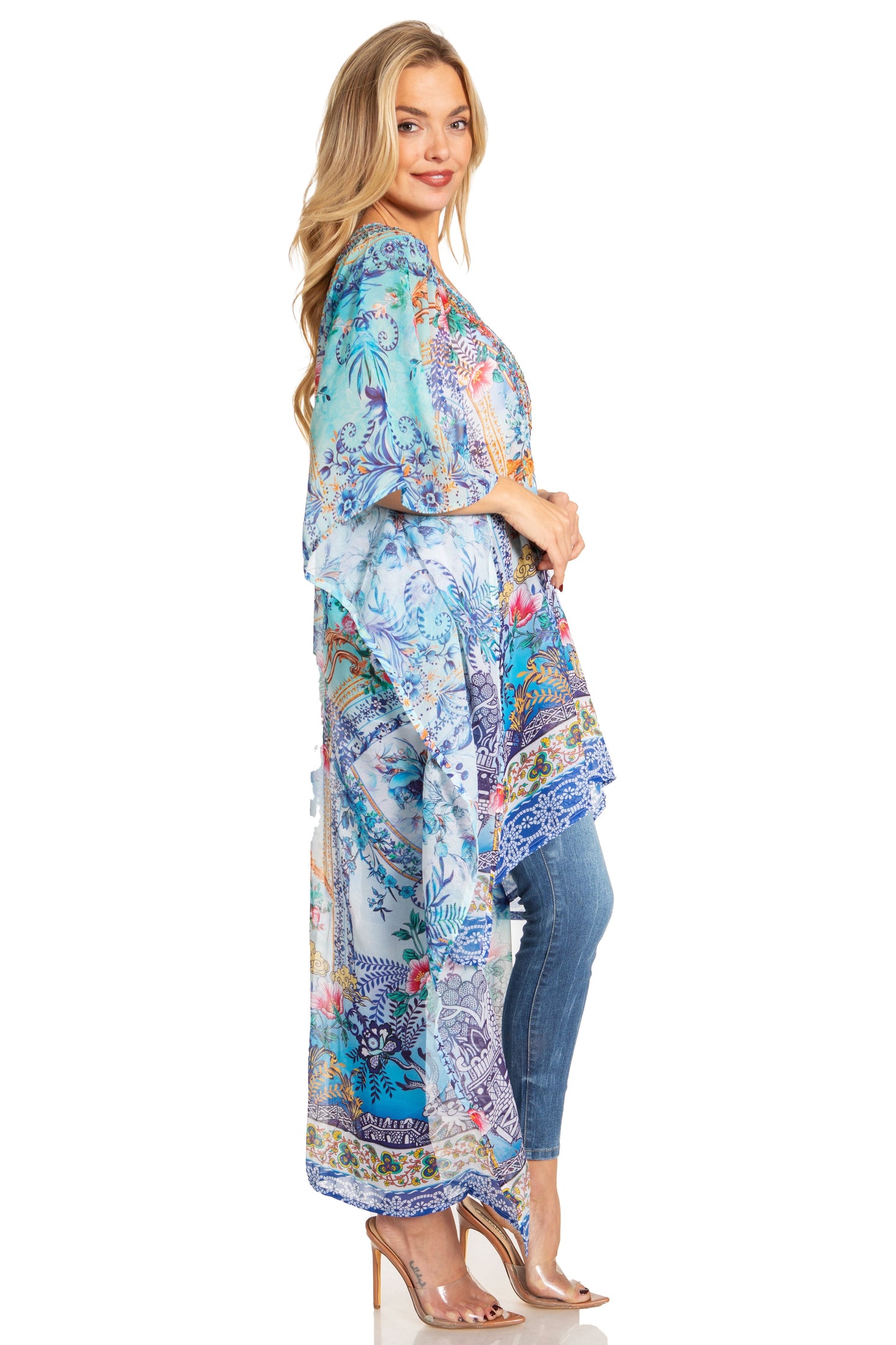 Sakkas Zeke Hi Low V-Neck Caftan Dress Printed Top Cover / Up - Concordia Style Boutique