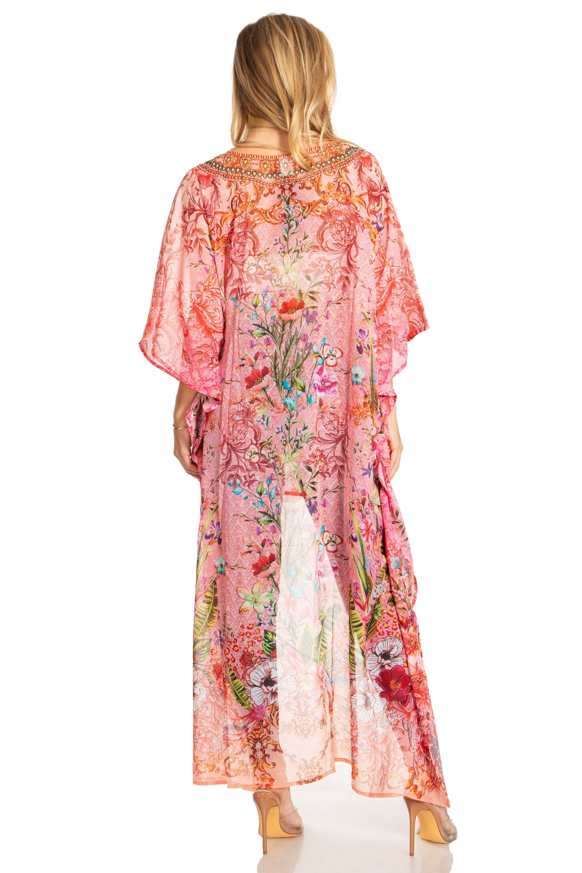 Sakkas Zeke Hi Low V-Neck Caftan Dress Printed Top Cover / Up - Concordia Style Boutique