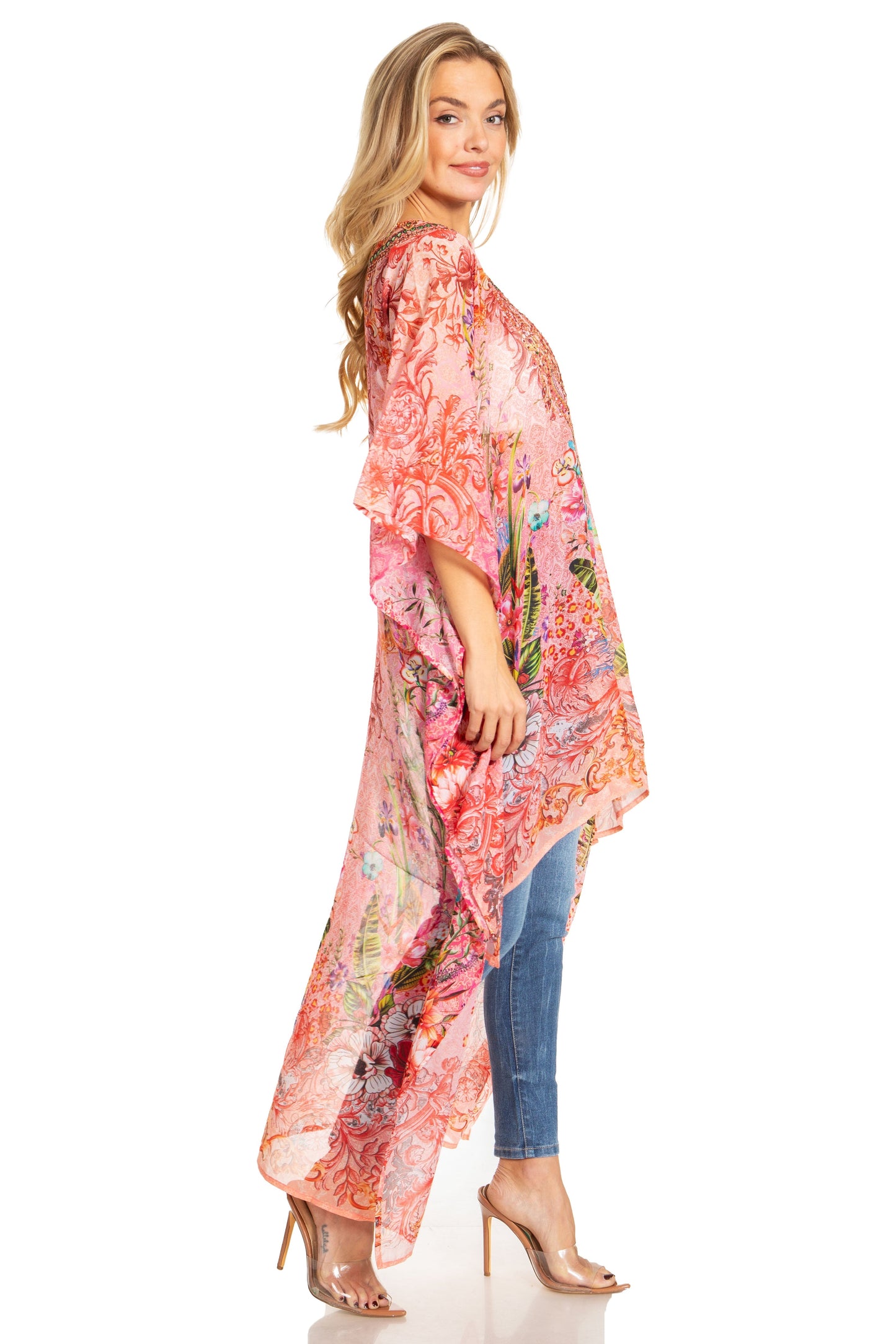 Sakkas Zeke Hi Low V-Neck Caftan Dress Printed Top Cover / Up - Concordia Style Boutique