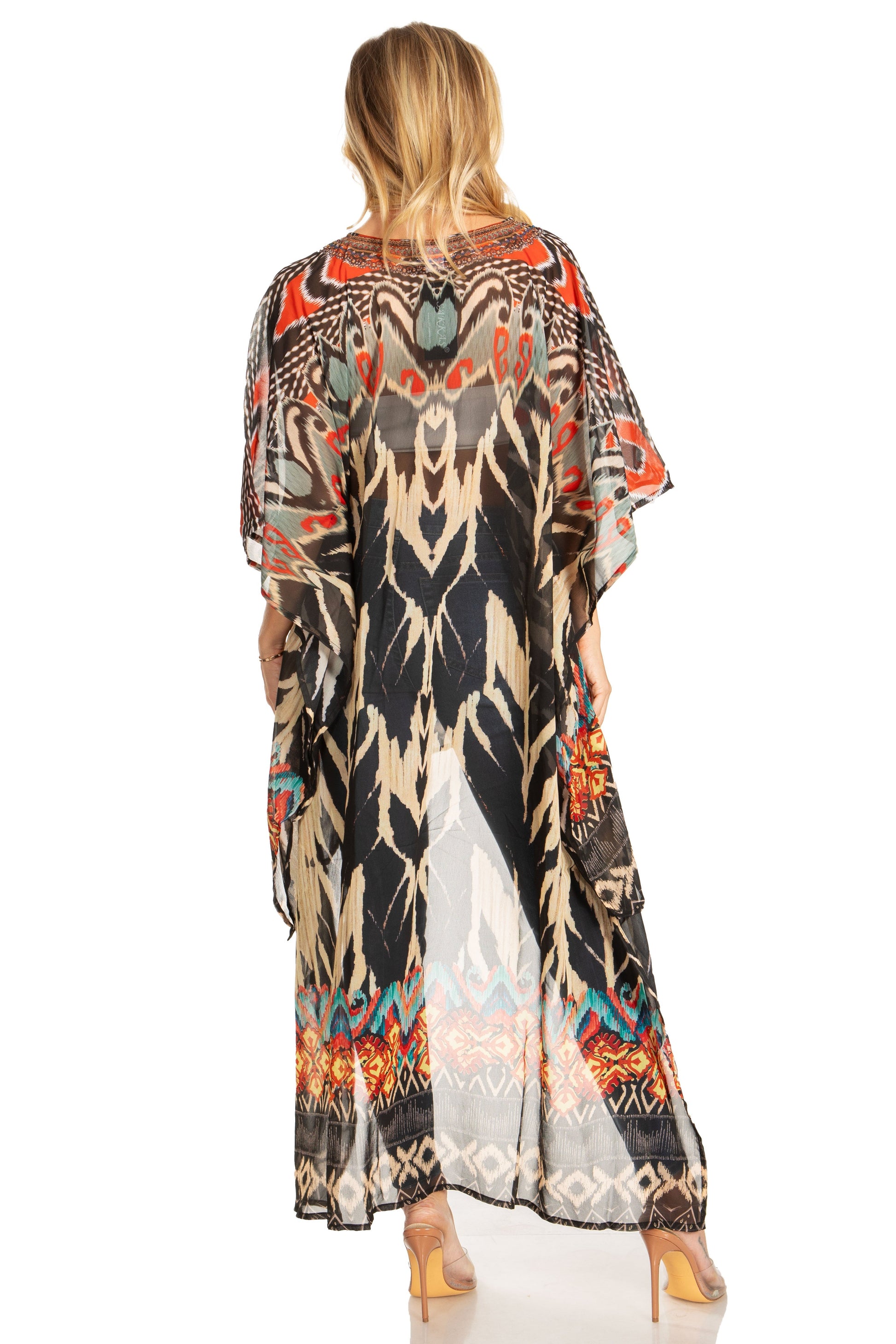 Sakkas Zeke Hi Low V-Neck Caftan Dress Printed Top Cover / Up - Concordia Style Boutique