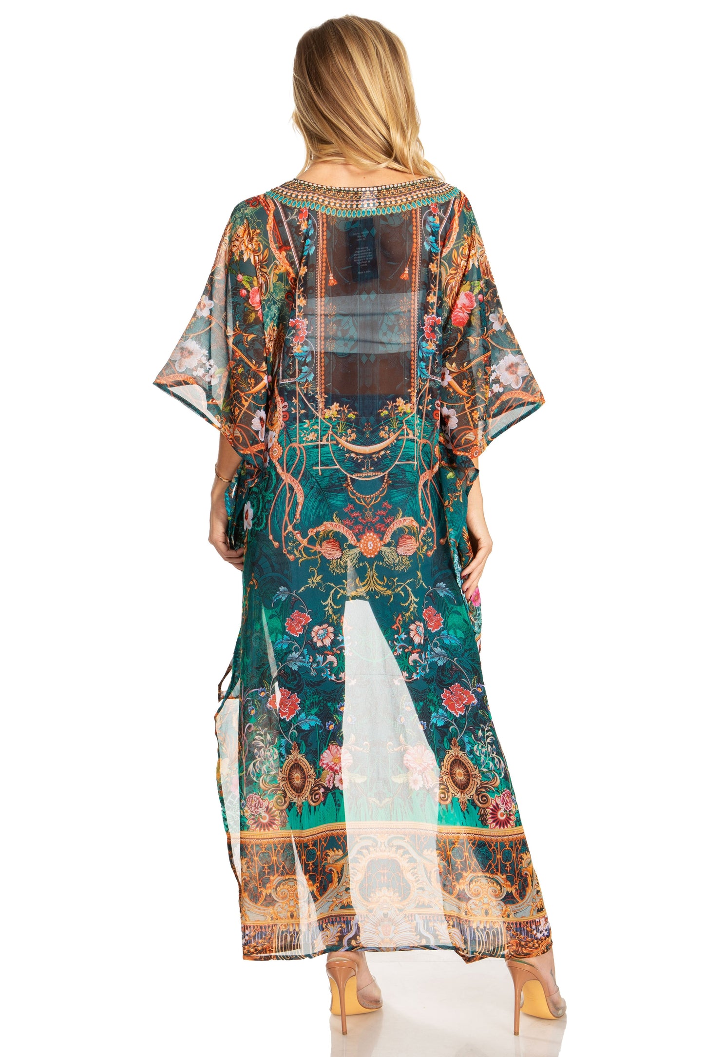 Sakkas Zeke Hi Low V-Neck Caftan Dress Printed Top Cover / Up - Concordia Style Boutique