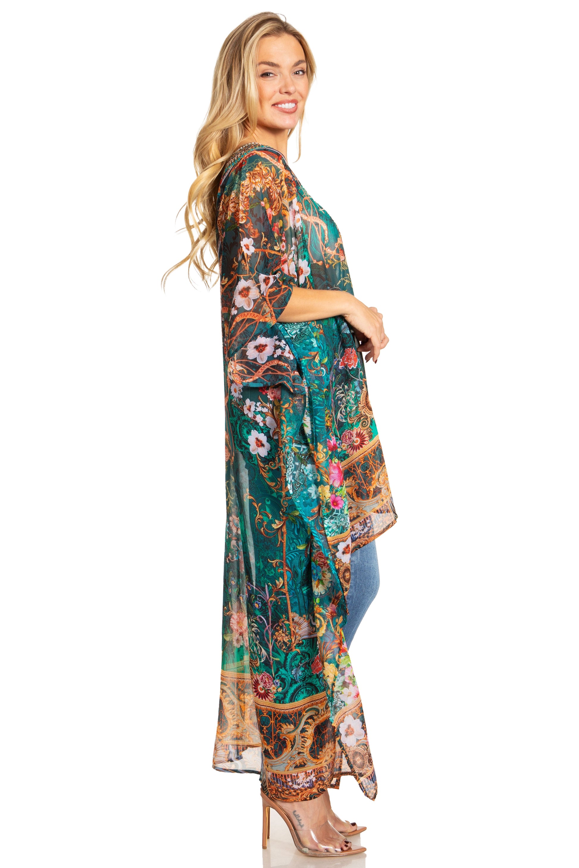 Sakkas Zeke Hi Low V-Neck Caftan Dress Printed Top Cover / Up - Concordia Style Boutique