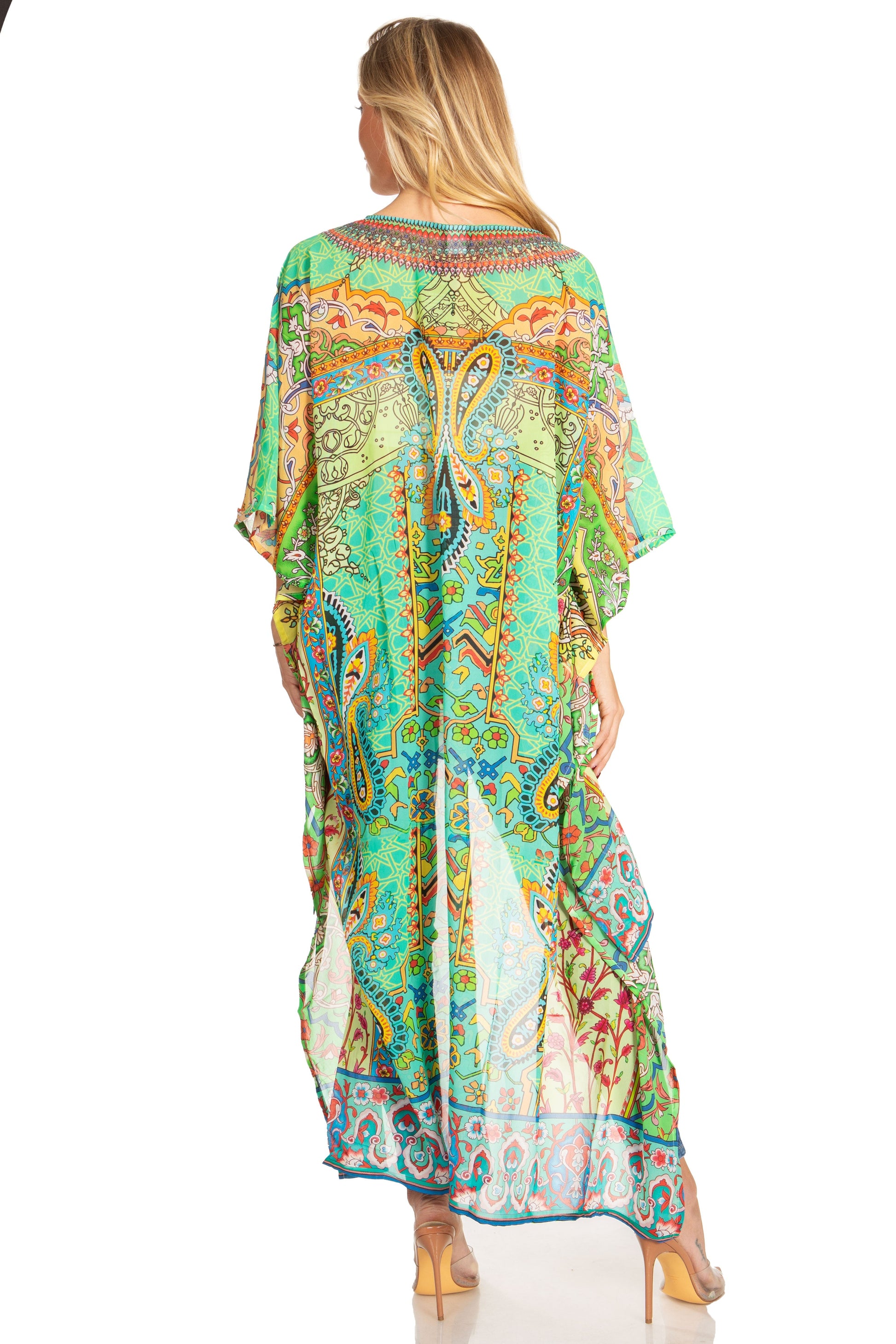Sakkas Zeke Hi Low V-Neck Caftan Dress Printed Top Cover / Up - Concordia Style Boutique