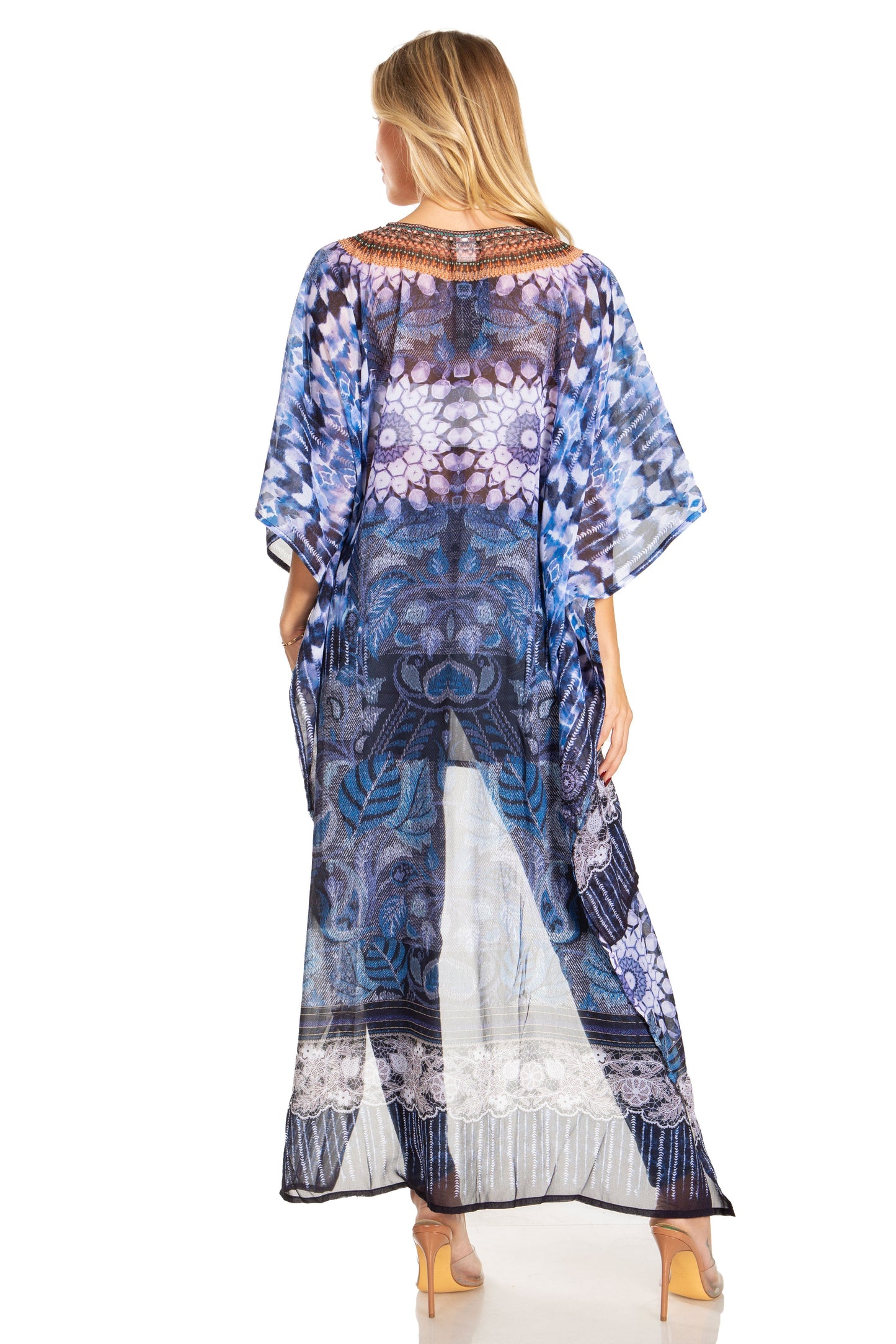 Sakkas Zeke Hi Low V-Neck Caftan Dress Printed Top Cover / Up - Concordia Style Boutique