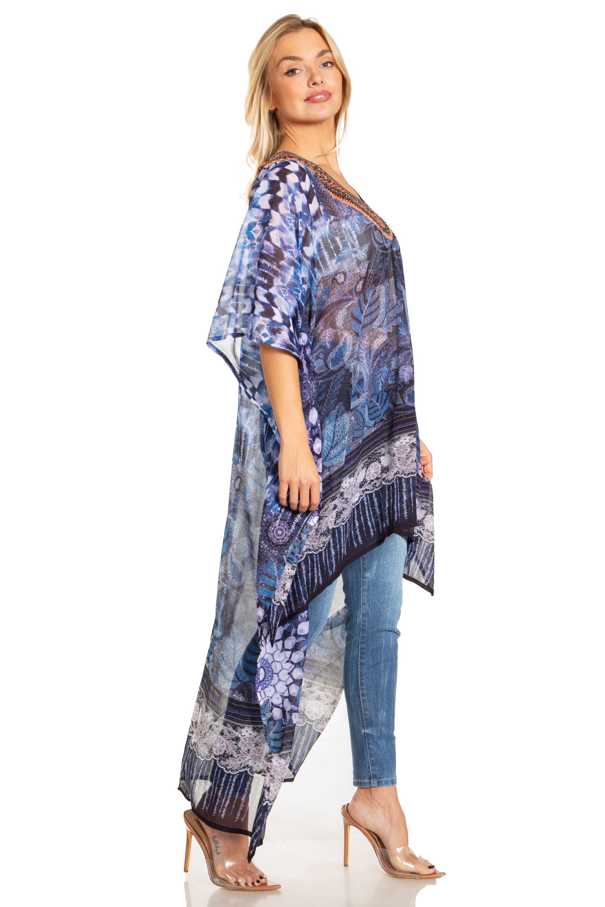 Sakkas Zeke Hi Low V-Neck Caftan Dress Printed Top Cover / Up - Concordia Style Boutique
