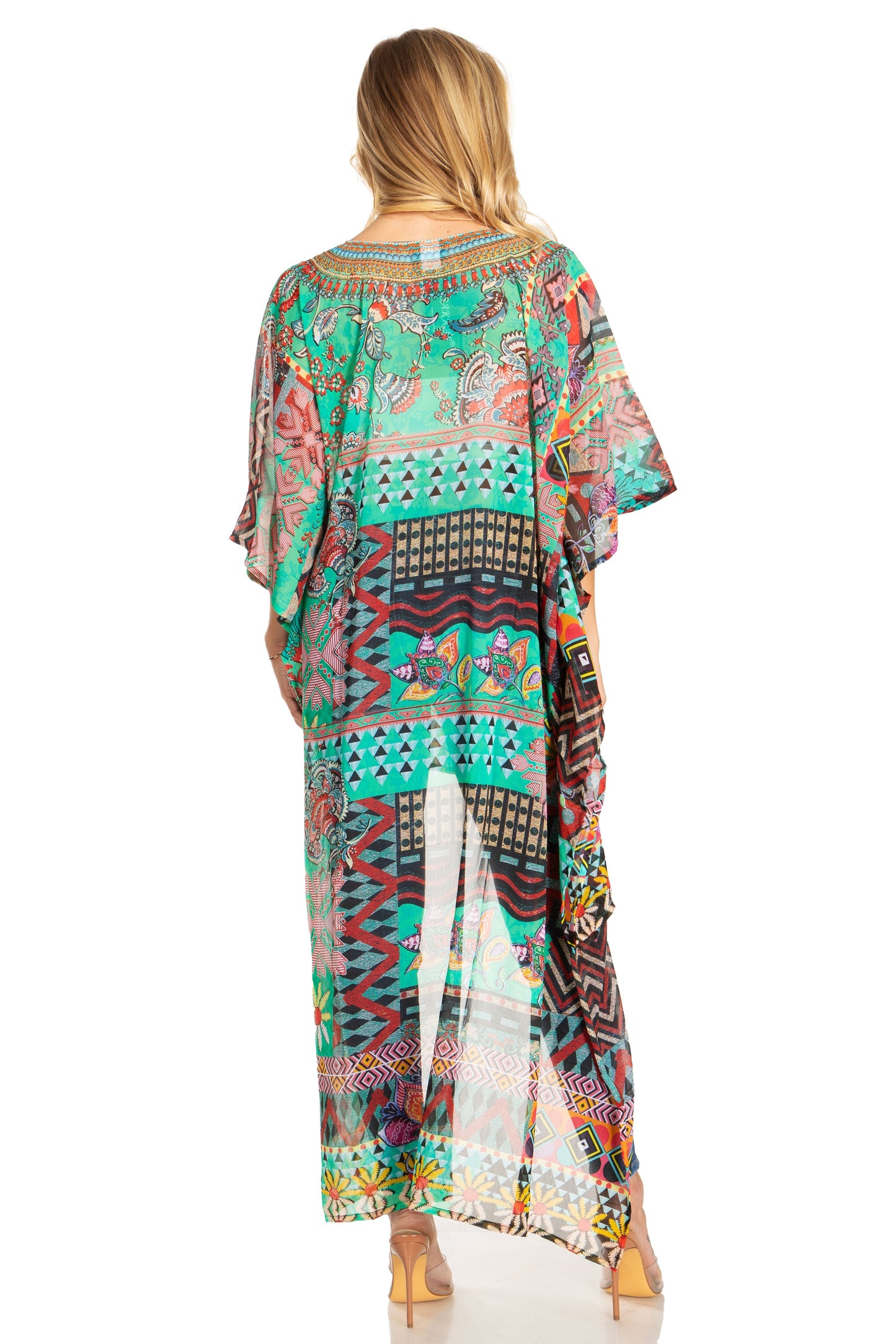 Sakkas Zeke Hi Low V-Neck Caftan Dress Printed Top Cover / Up - Concordia Style Boutique