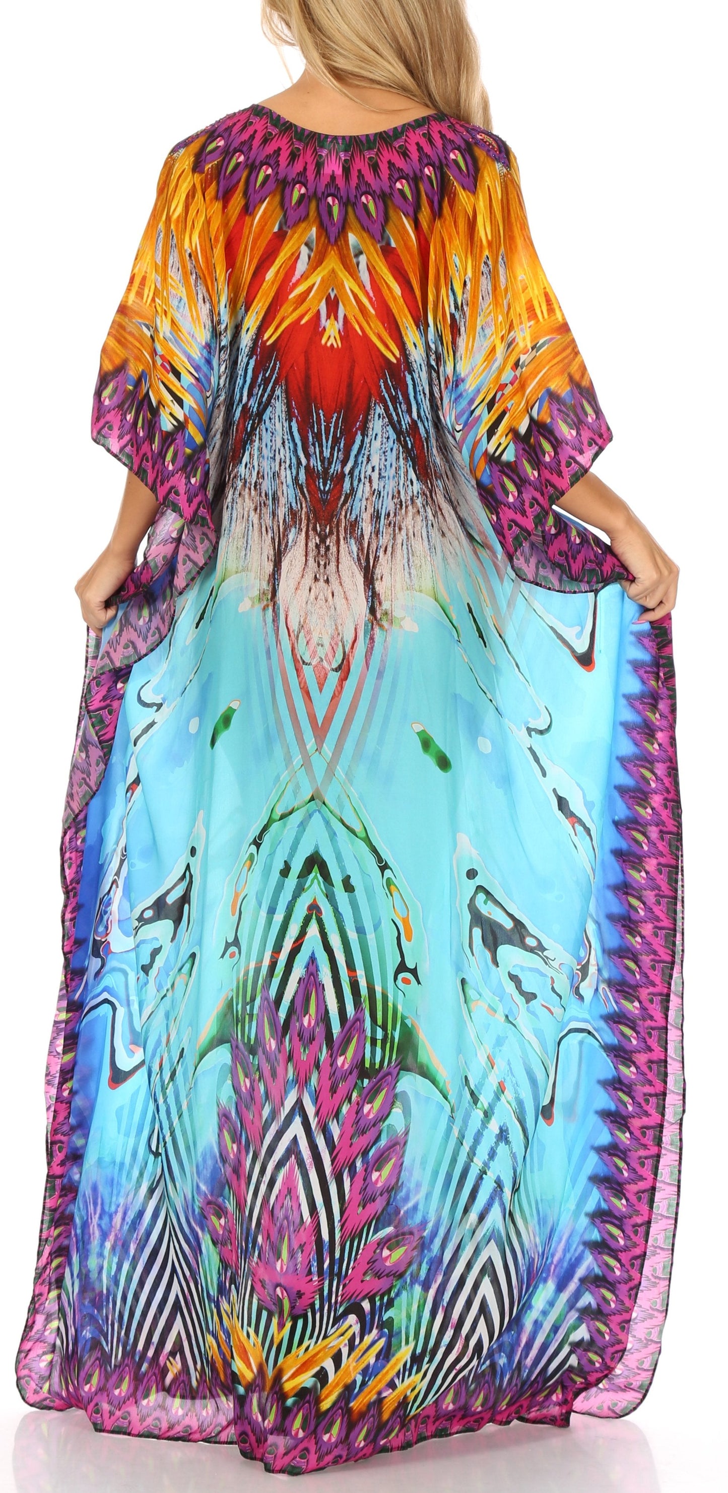 Sakkas Anahi Flowy Design V Neck Long Caftan Dress / Cover Up With Rhinestone - Concordia Style Boutique