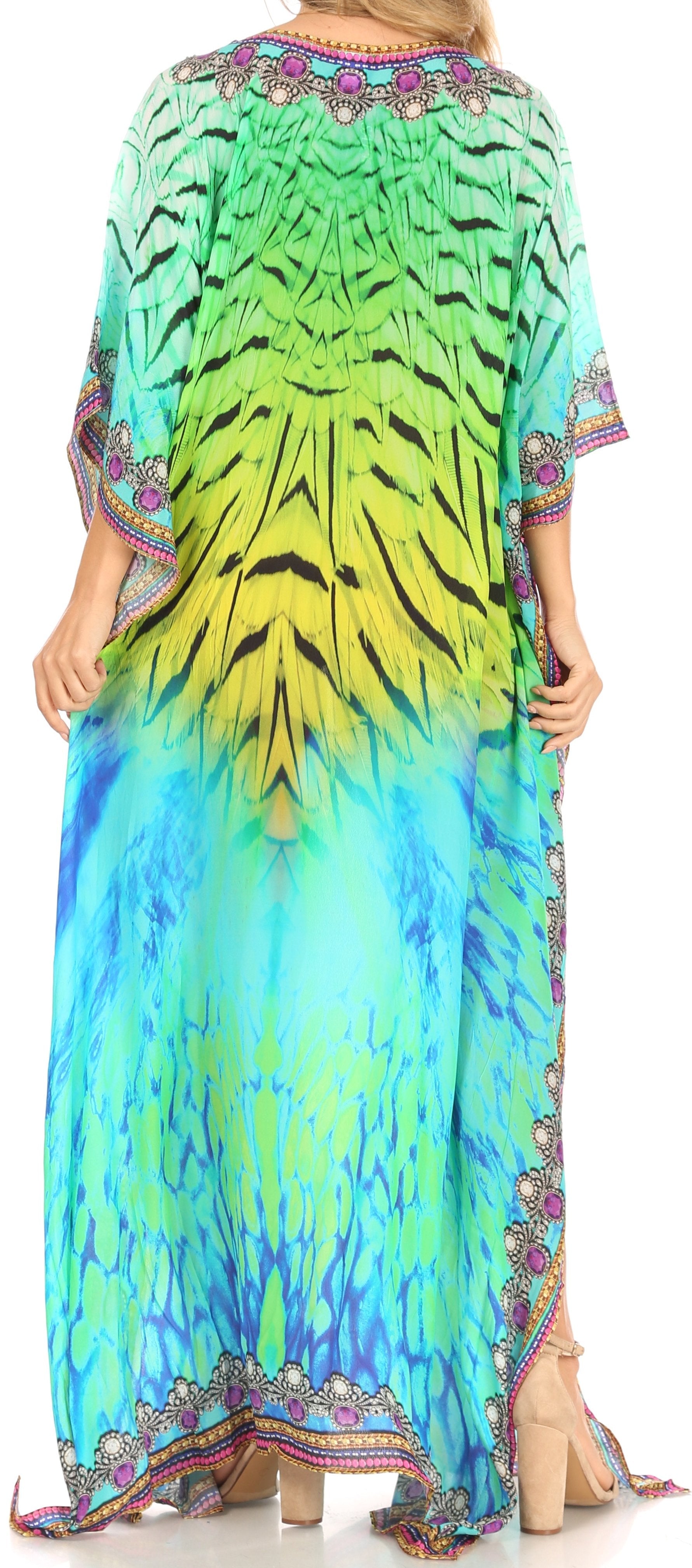 Sakkas Anahi Flowy Design V Neck Long Caftan Dress / Cover Up With Rhinestone - Concordia Style Boutique