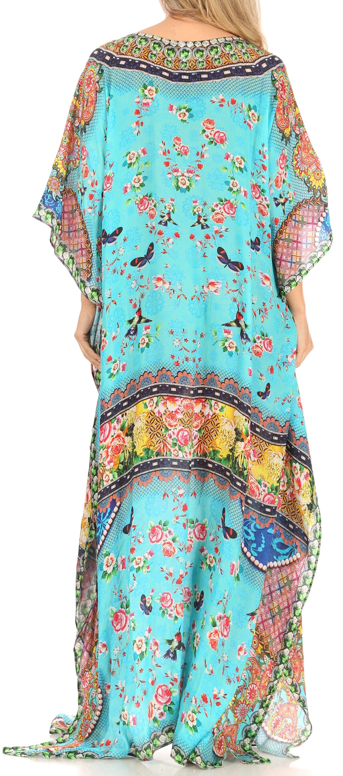 Sakkas Anahi Flowy Design V Neck Long Caftan Dress / Cover Up With Rhinestone - Concordia Style Boutique