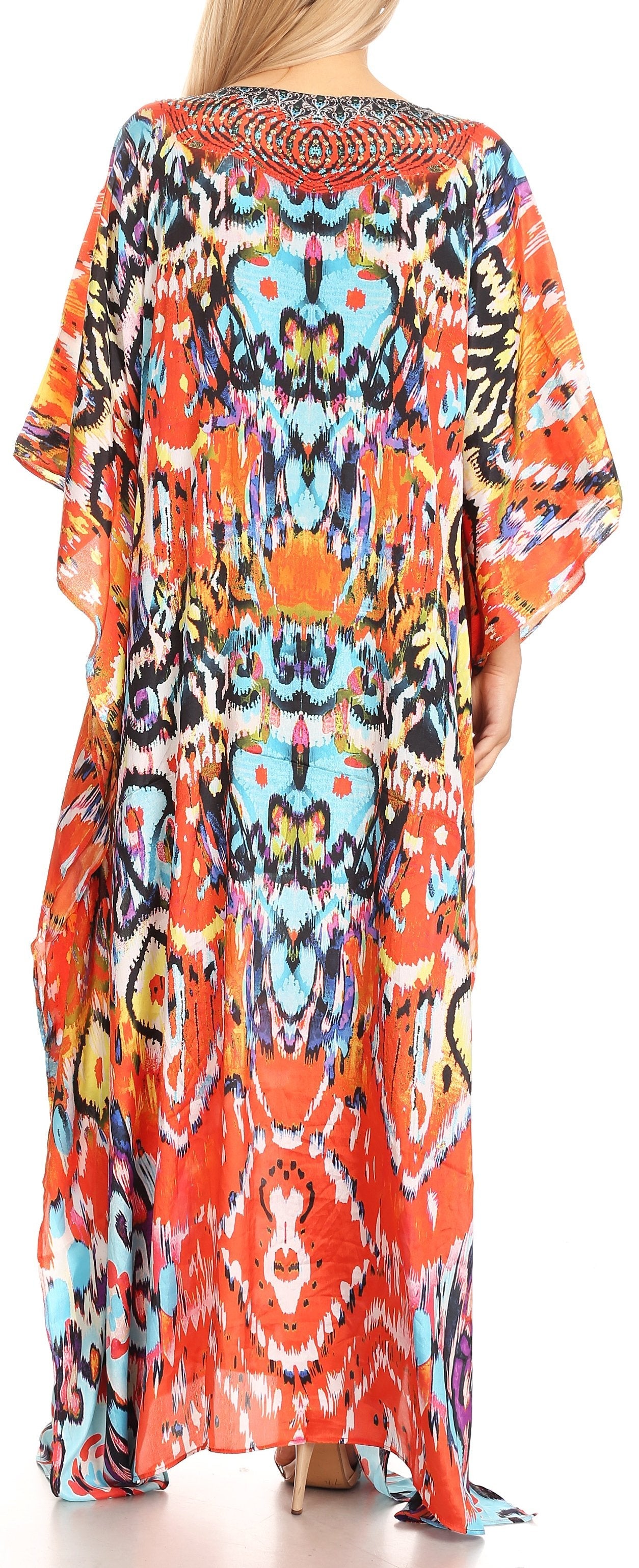 Sakkas Anahi Flowy Design V Neck Long Caftan Dress / Cover Up With Rhinestone - Concordia Style Boutique
