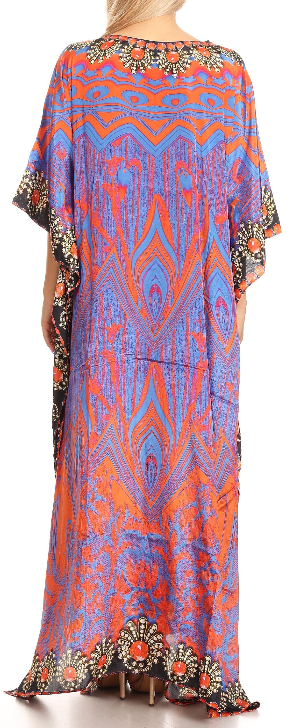 Sakkas Anahi Flowy Design V Neck Long Caftan Dress / Cover Up With Rhinestone - Concordia Style Boutique