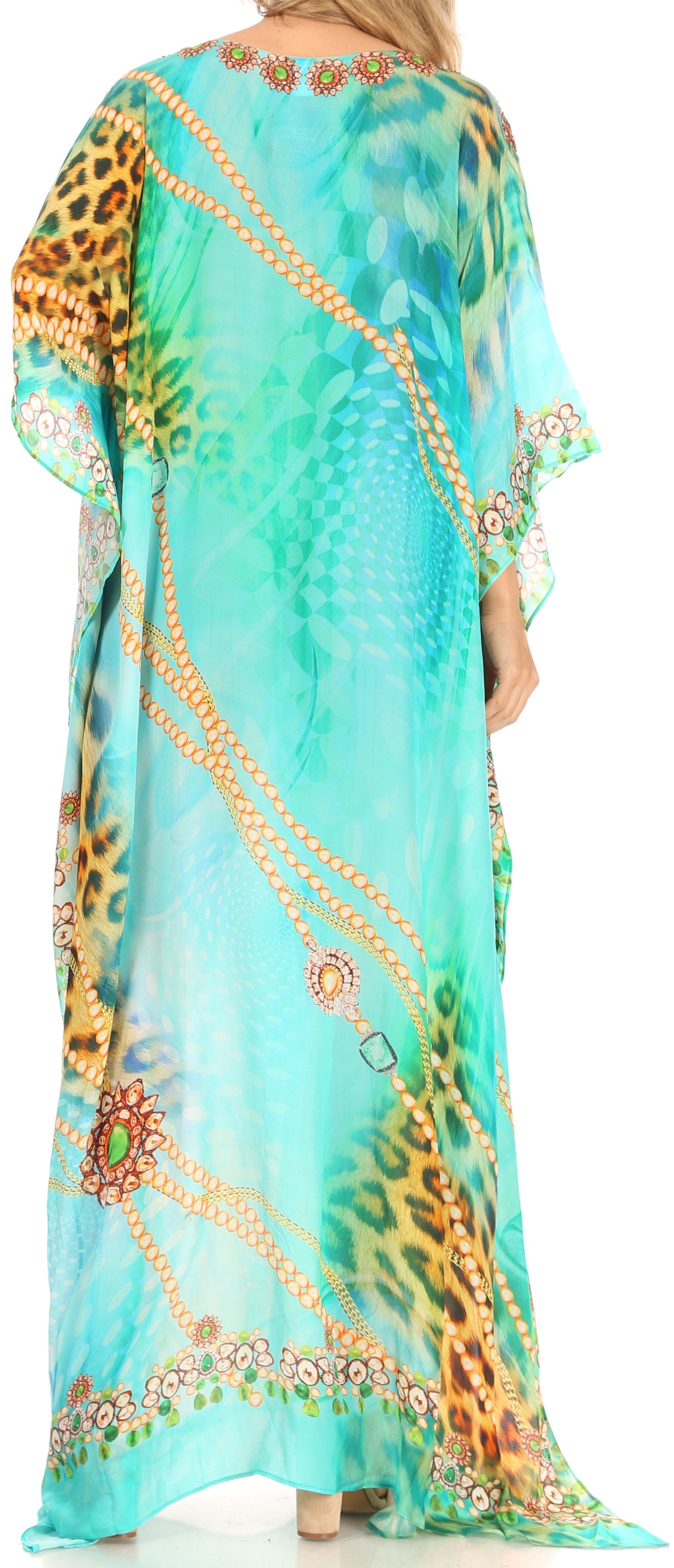 Sakkas Anahi Flowy Design V Neck Long Caftan Dress / Cover Up With Rhinestone - Concordia Style Boutique
