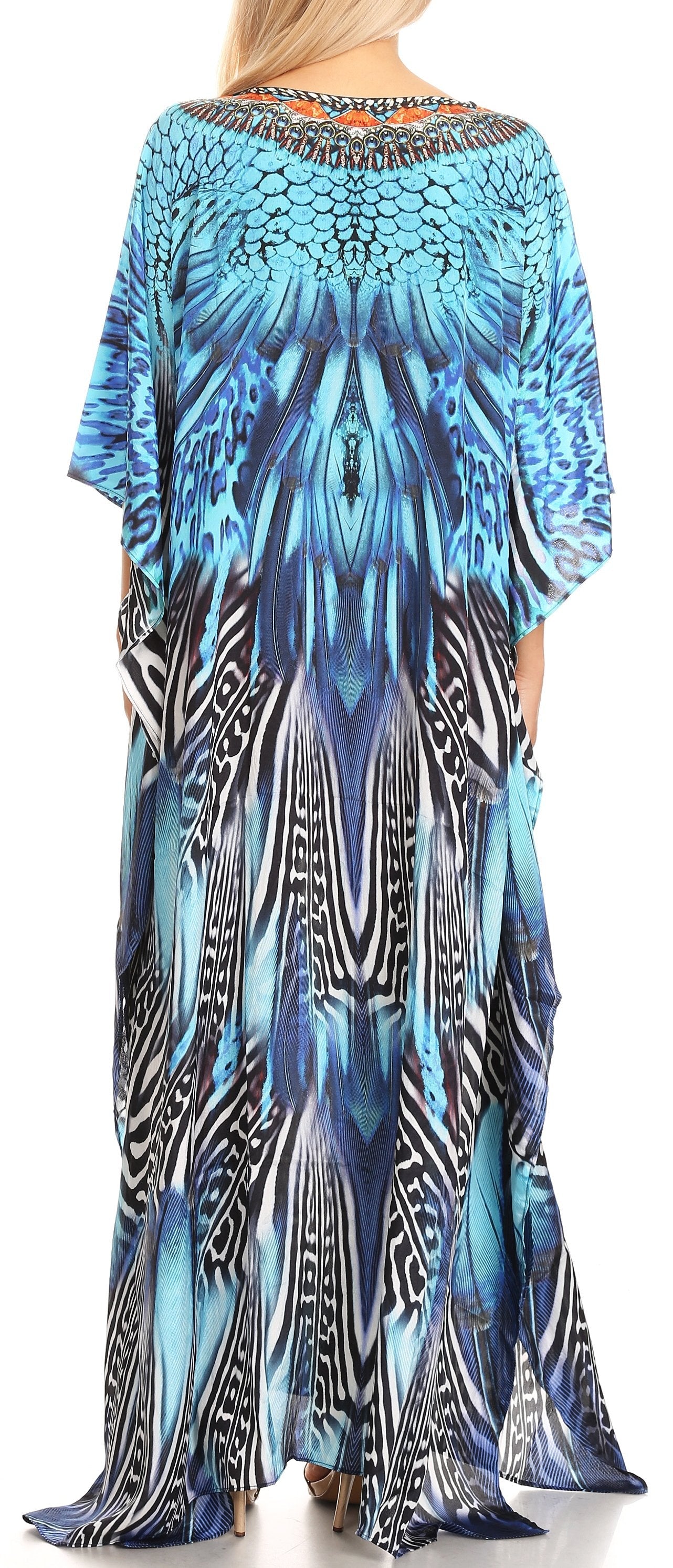 Sakkas Anahi Flowy Design V Neck Long Caftan Dress / Cover Up With Rhinestone - Concordia Style Boutique