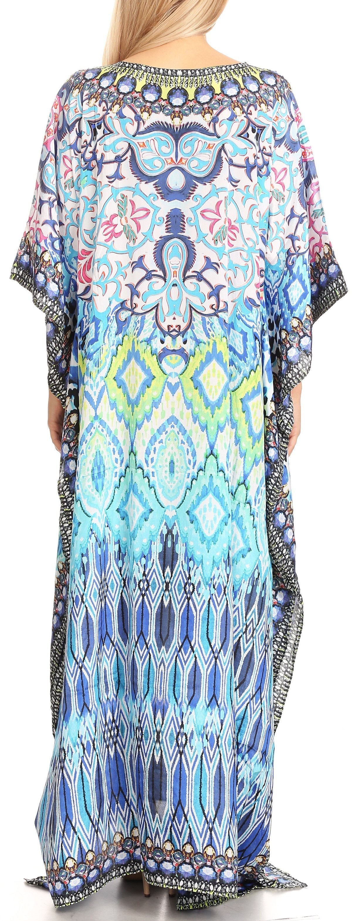 Sakkas Anahi Flowy Design V Neck Long Caftan Dress / Cover Up With Rhinestone - Concordia Style Boutique