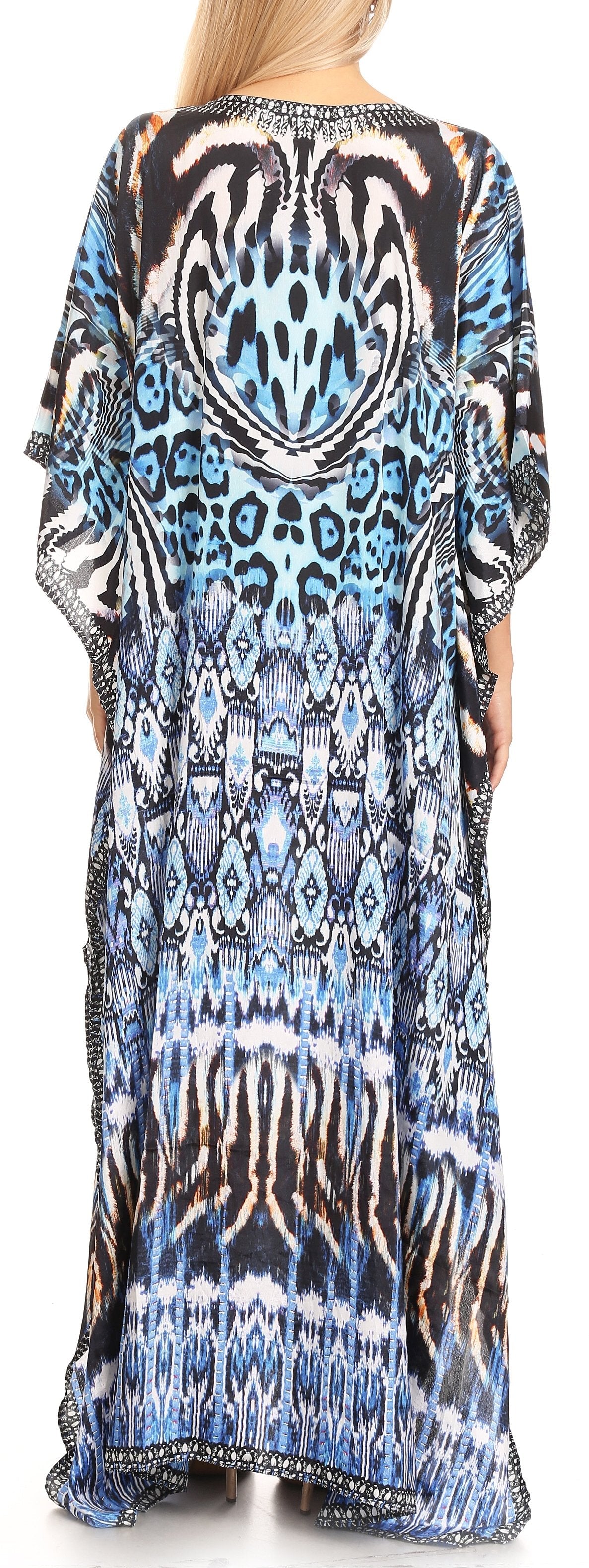 Sakkas Anahi Flowy Design V Neck Long Caftan Dress / Cover Up With Rhinestone - Concordia Style Boutique