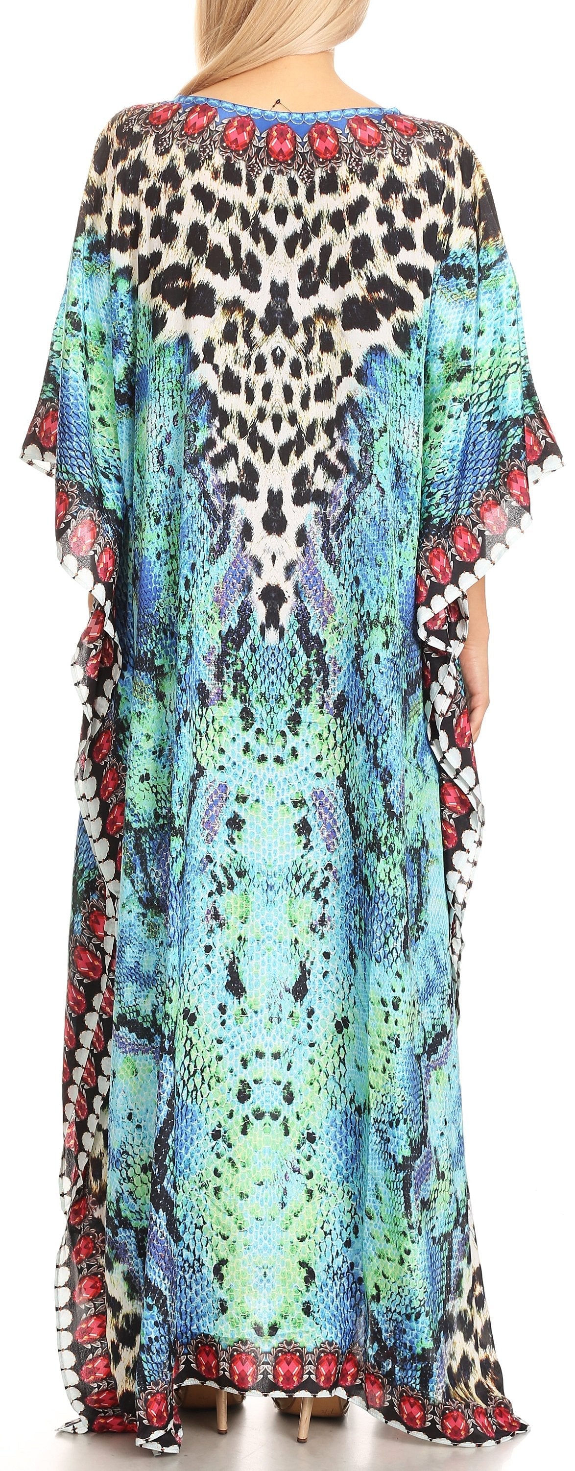 Sakkas Anahi Flowy Design V Neck Long Caftan Dress / Cover Up With Rhinestone - Concordia Style Boutique