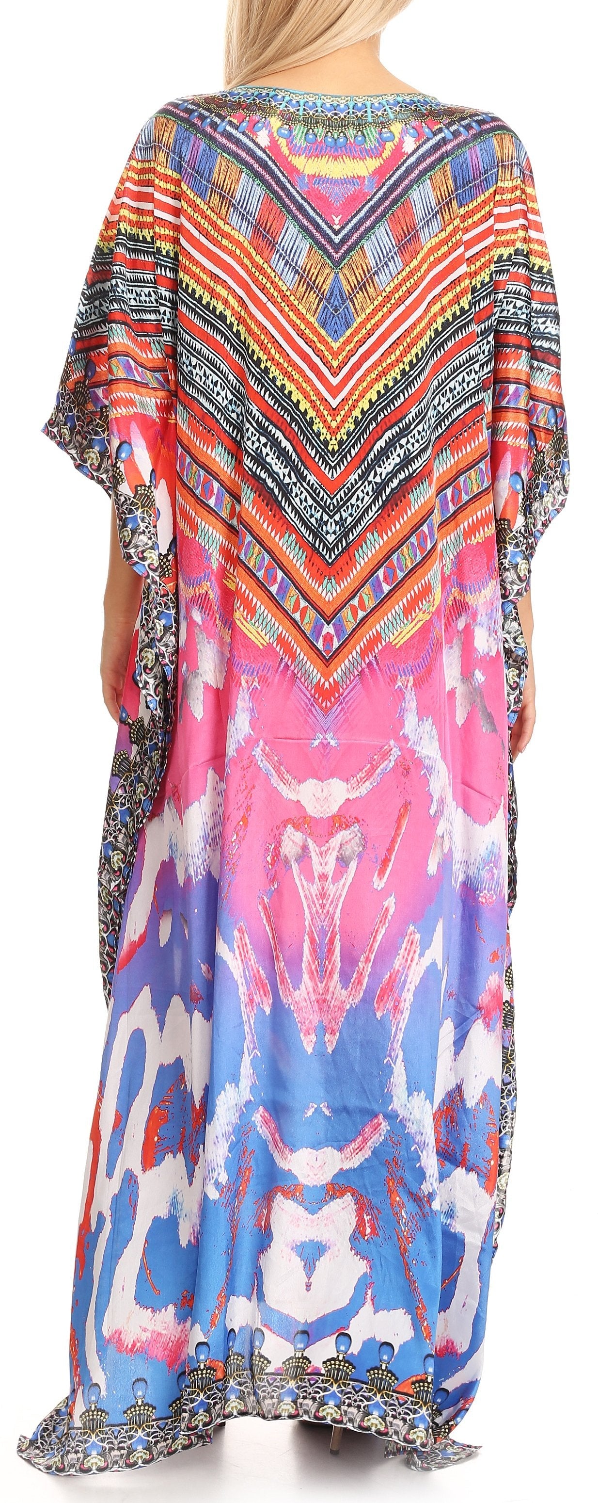 Sakkas Anahi Flowy Design V Neck Long Caftan Dress / Cover Up With Rhinestone - Concordia Style Boutique