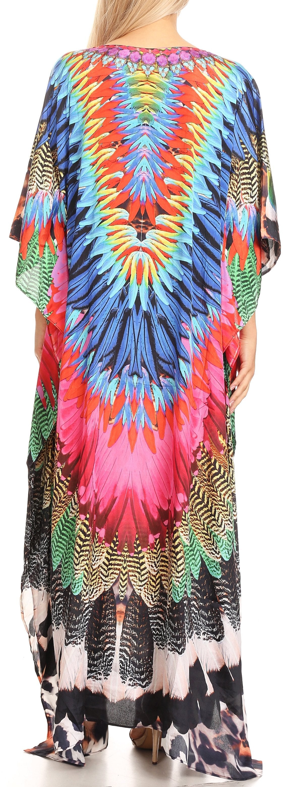 Sakkas Anahi Flowy Design V Neck Long Caftan Dress / Cover Up With Rhinestone - Concordia Style Boutique