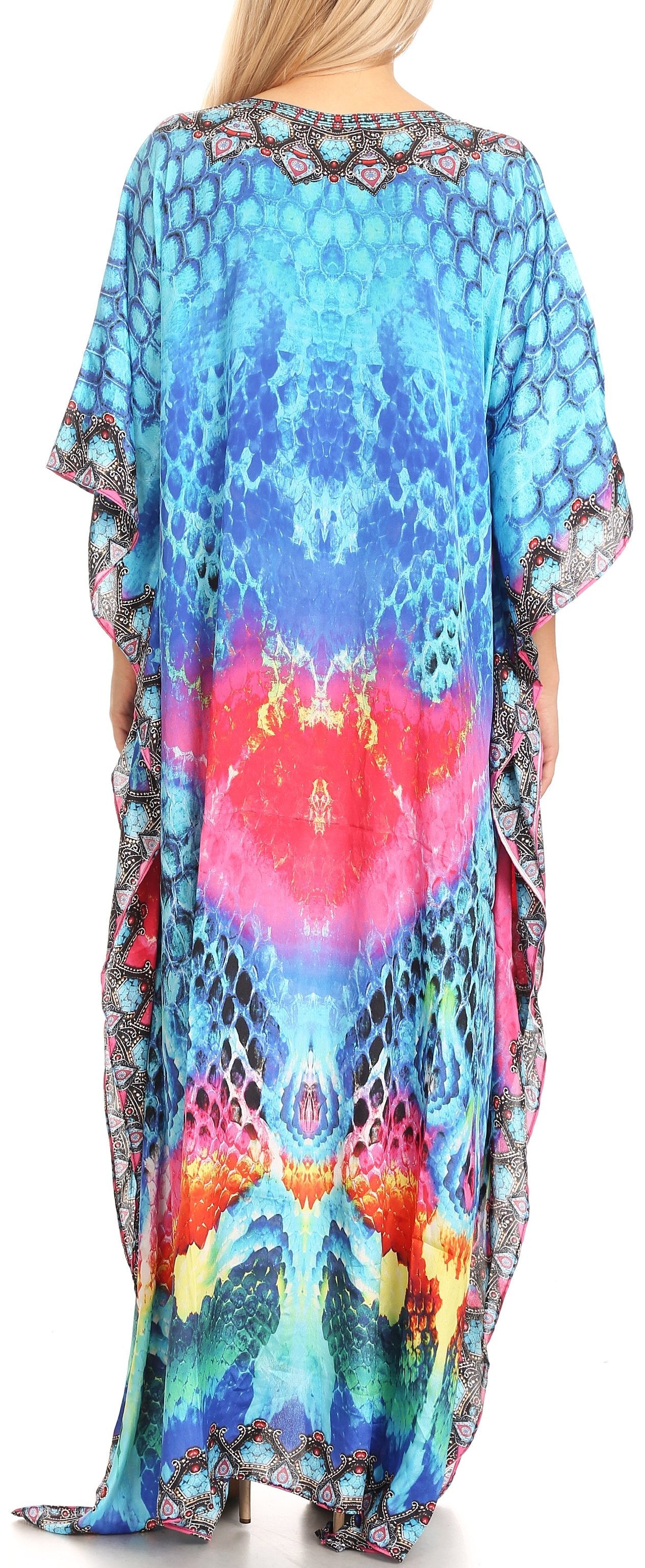 Sakkas Anahi Flowy Design V Neck Long Caftan Dress / Cover Up With Rhinestone - Concordia Style Boutique