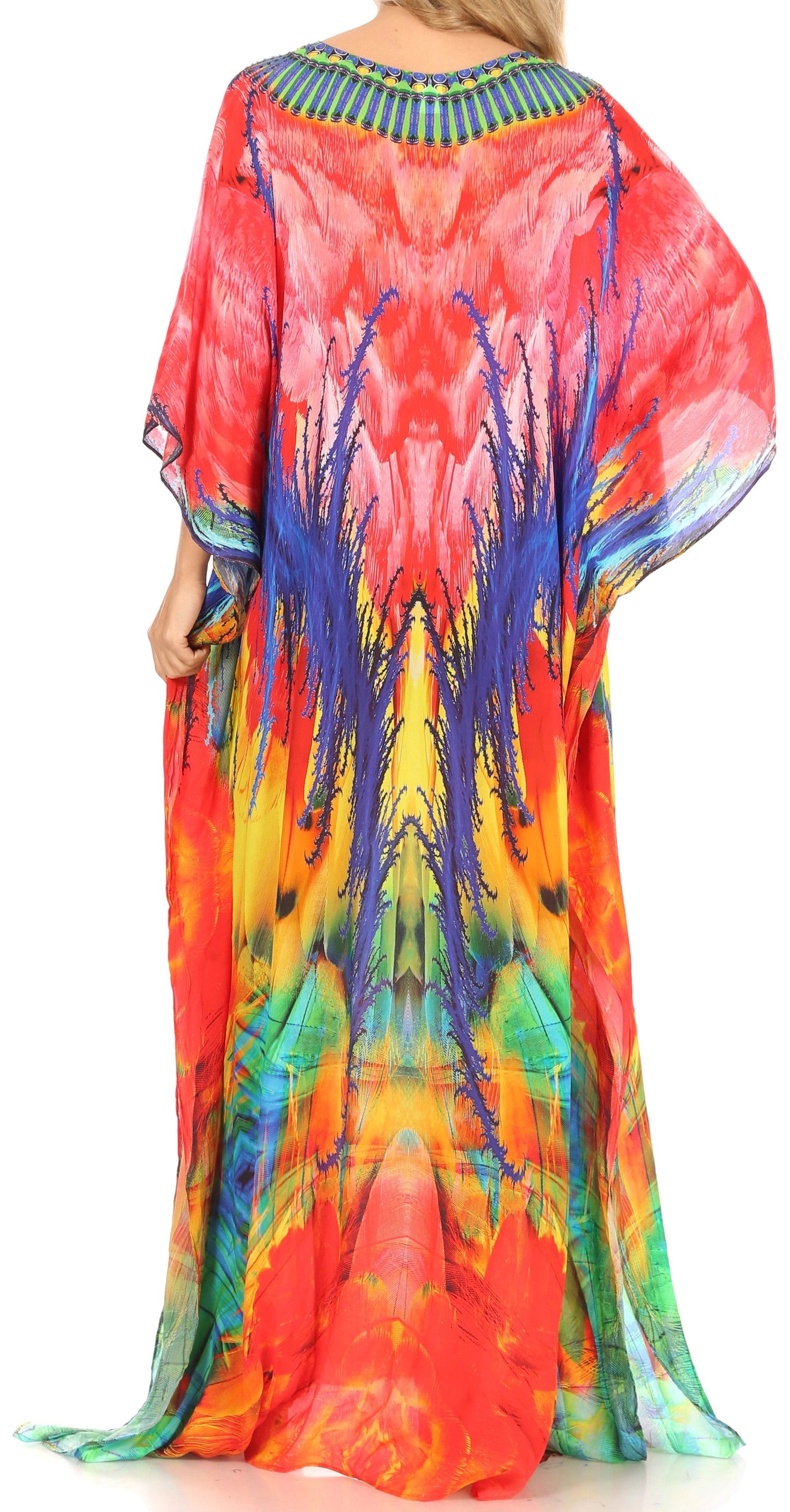 Sakkas Anahi Flowy Design V Neck Long Caftan Dress / Cover Up With Rhinestone - Concordia Style Boutique