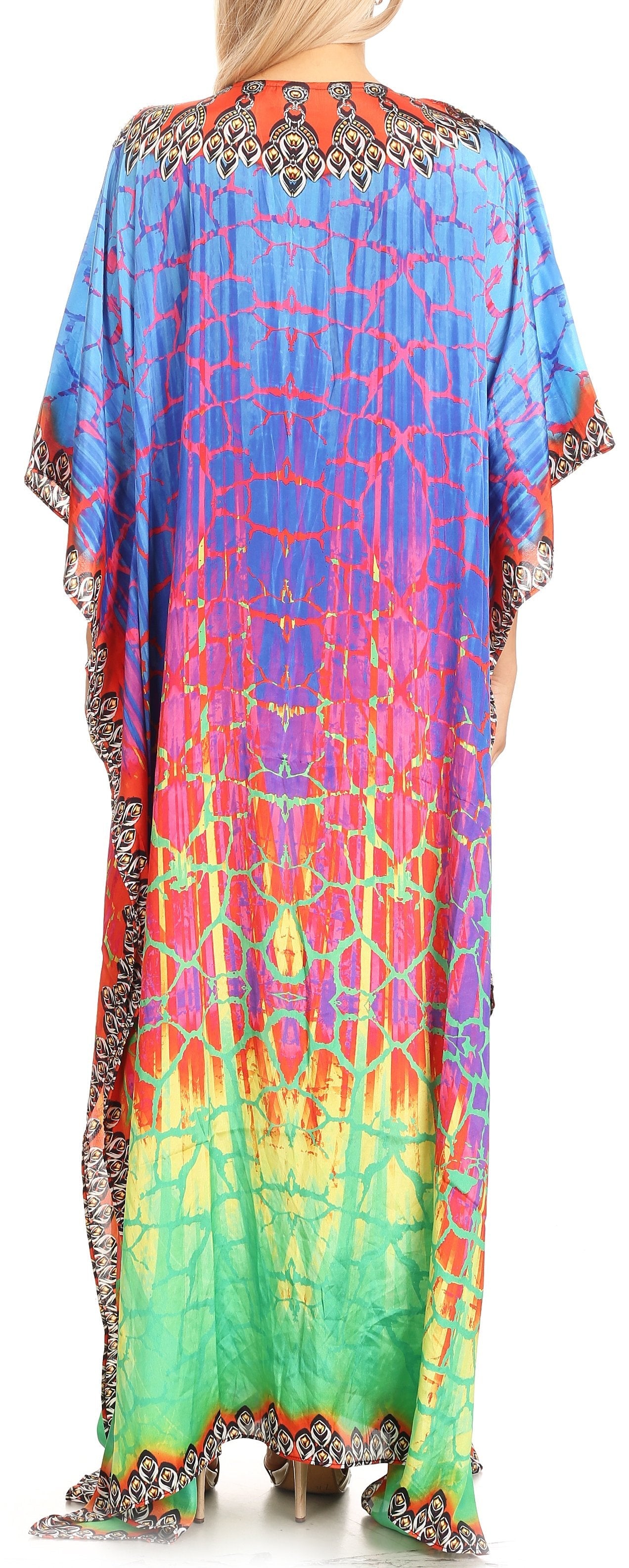 Sakkas Anahi Flowy Design V Neck Long Caftan Dress / Cover Up With Rhinestone - Concordia Style Boutique