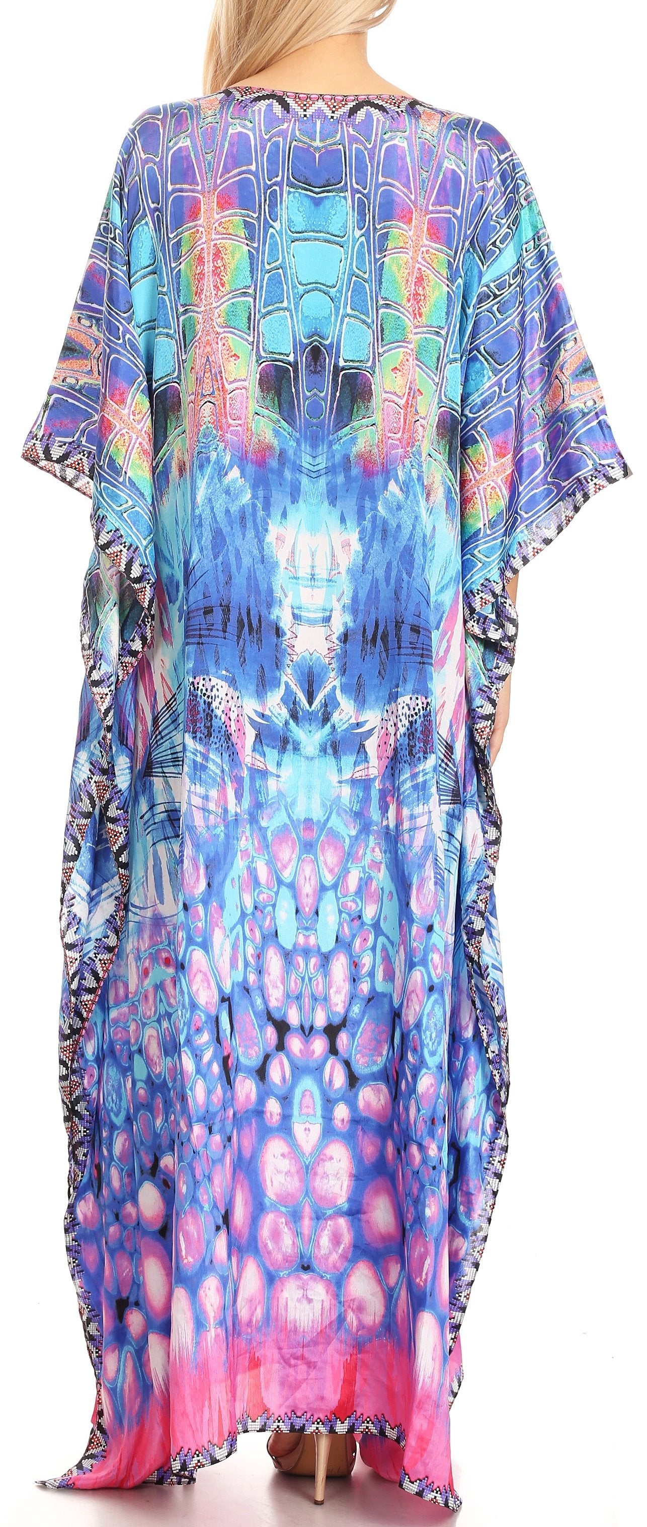 Sakkas Anahi Flowy Design V Neck Long Caftan Dress / Cover Up With Rhinestone - Concordia Style Boutique