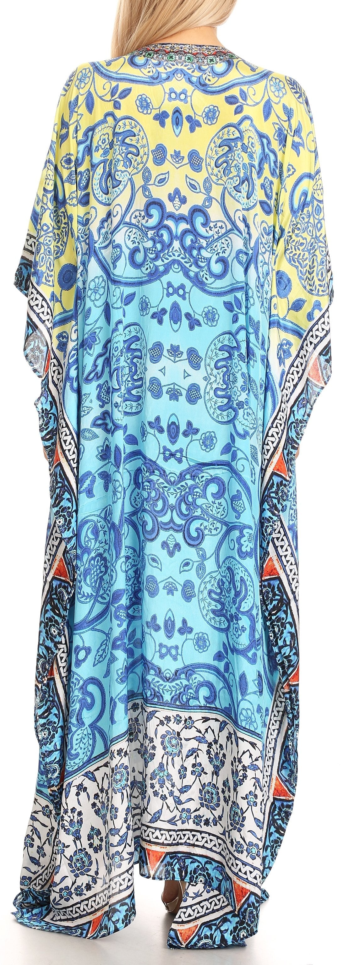 Sakkas Anahi Flowy Design V Neck Long Caftan Dress / Cover Up With Rhinestone - Concordia Style Boutique