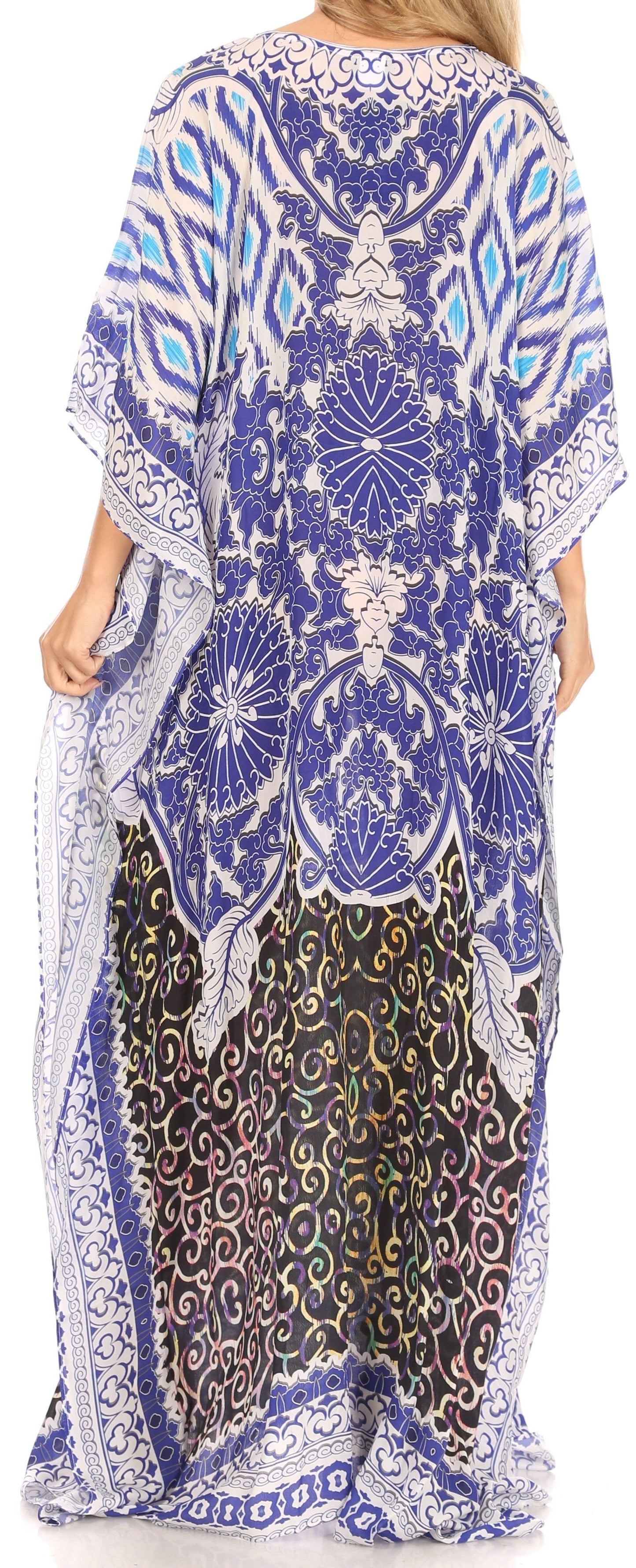 Sakkas Anahi Flowy Design V Neck Long Caftan Dress / Cover Up With Rhinestone - Concordia Style Boutique