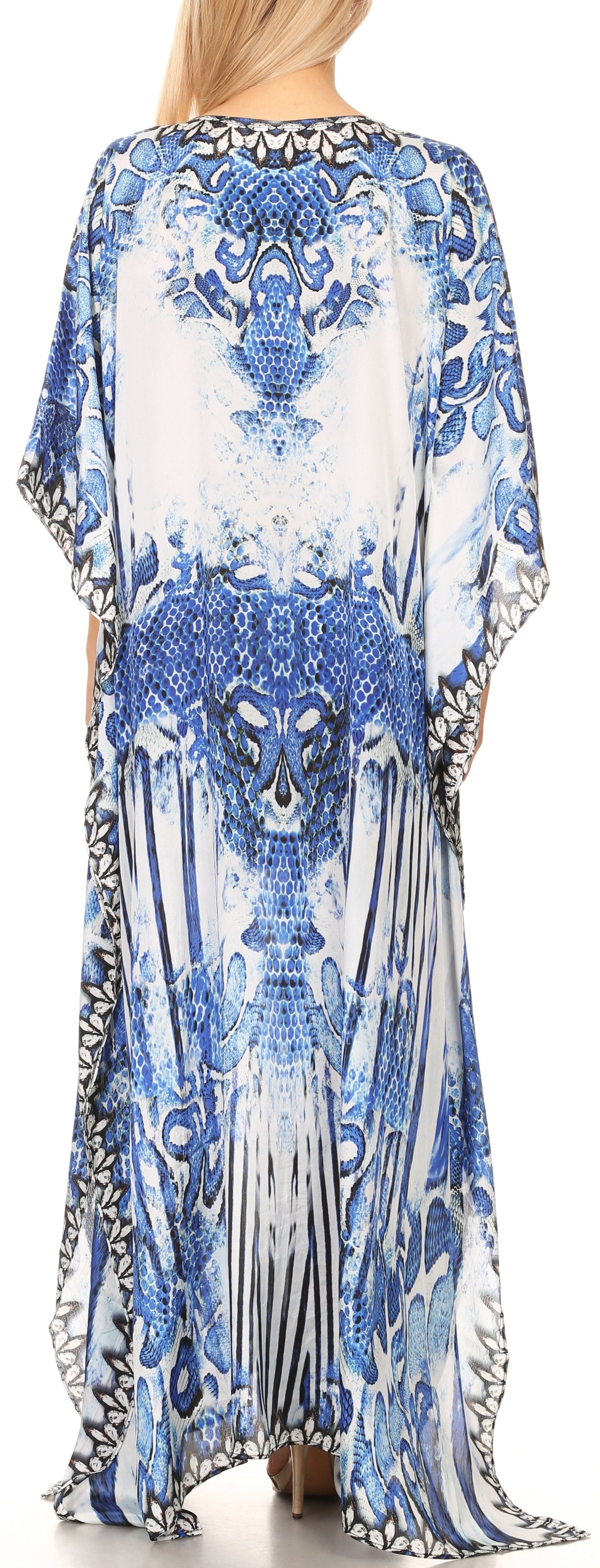 Sakkas Anahi Flowy Design V Neck Long Caftan Dress / Cover Up With Rhinestone - Concordia Style Boutique