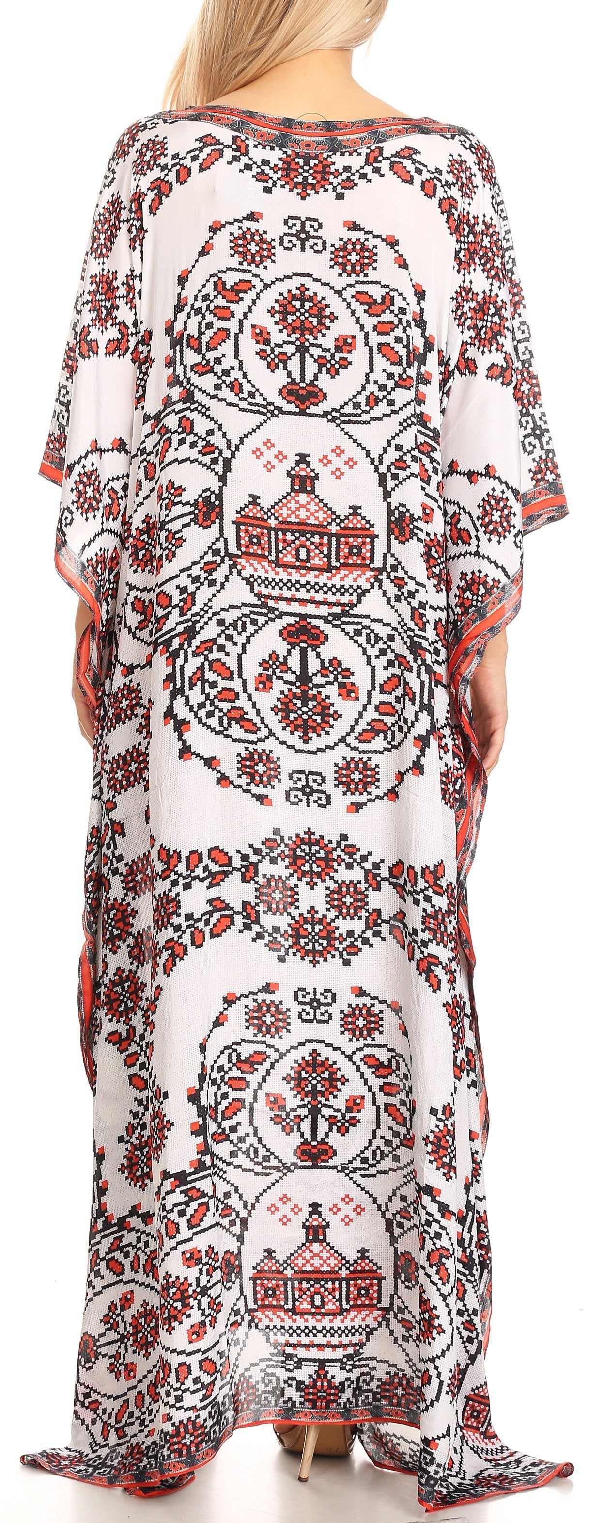 Sakkas Anahi Flowy Design V Neck Long Caftan Dress / Cover Up With Rhinestone - Concordia Style Boutique