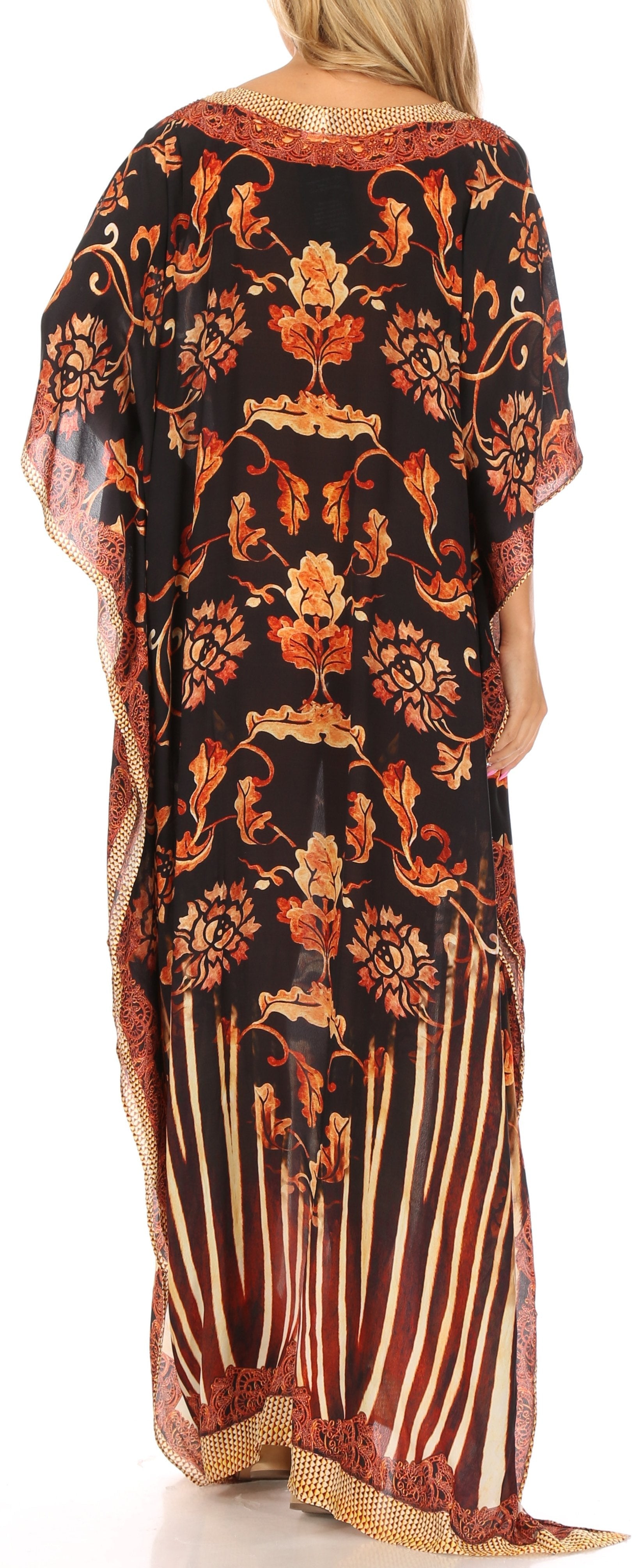 Sakkas Anahi Flowy Design V Neck Long Caftan Dress / Cover Up With Rhinestone - Concordia Style Boutique