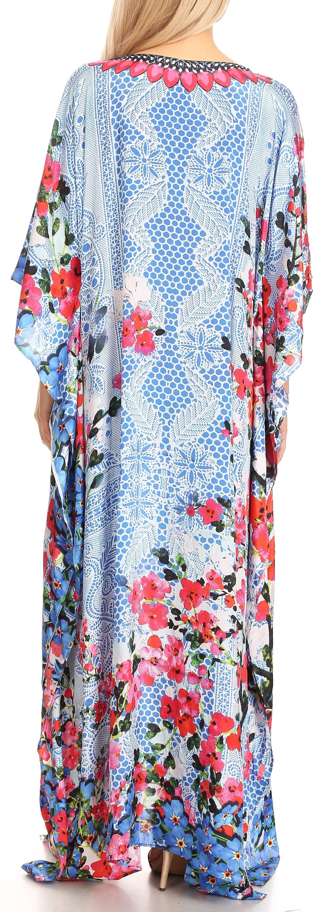Sakkas Anahi Flowy Design V Neck Long Caftan Dress / Cover Up With Rhinestone - Concordia Style Boutique