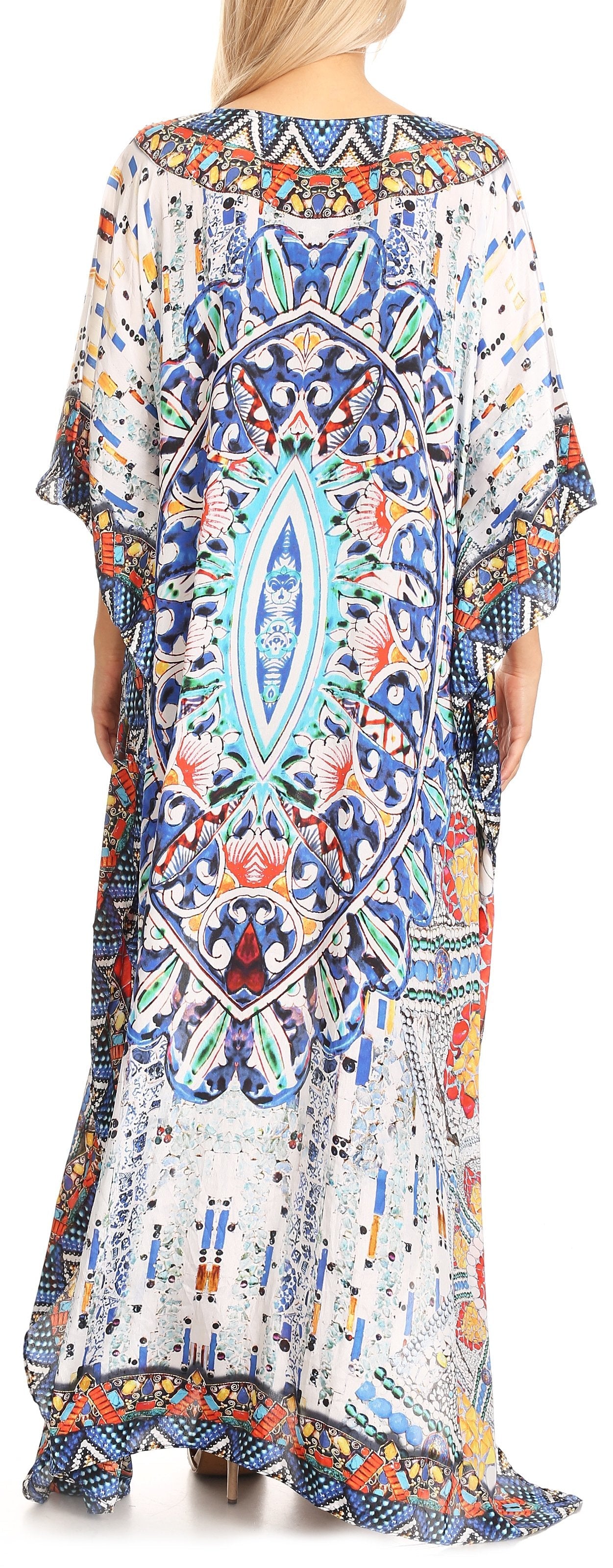 Sakkas Anahi Flowy Design V Neck Long Caftan Dress / Cover Up With Rhinestone - Concordia Style Boutique