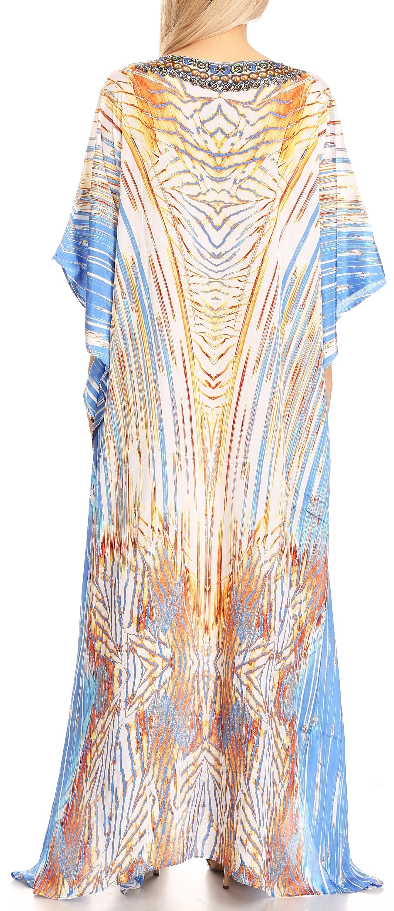 Sakkas Anahi Flowy Design V Neck Long Caftan Dress / Cover Up With Rhinestone - Concordia Style Boutique