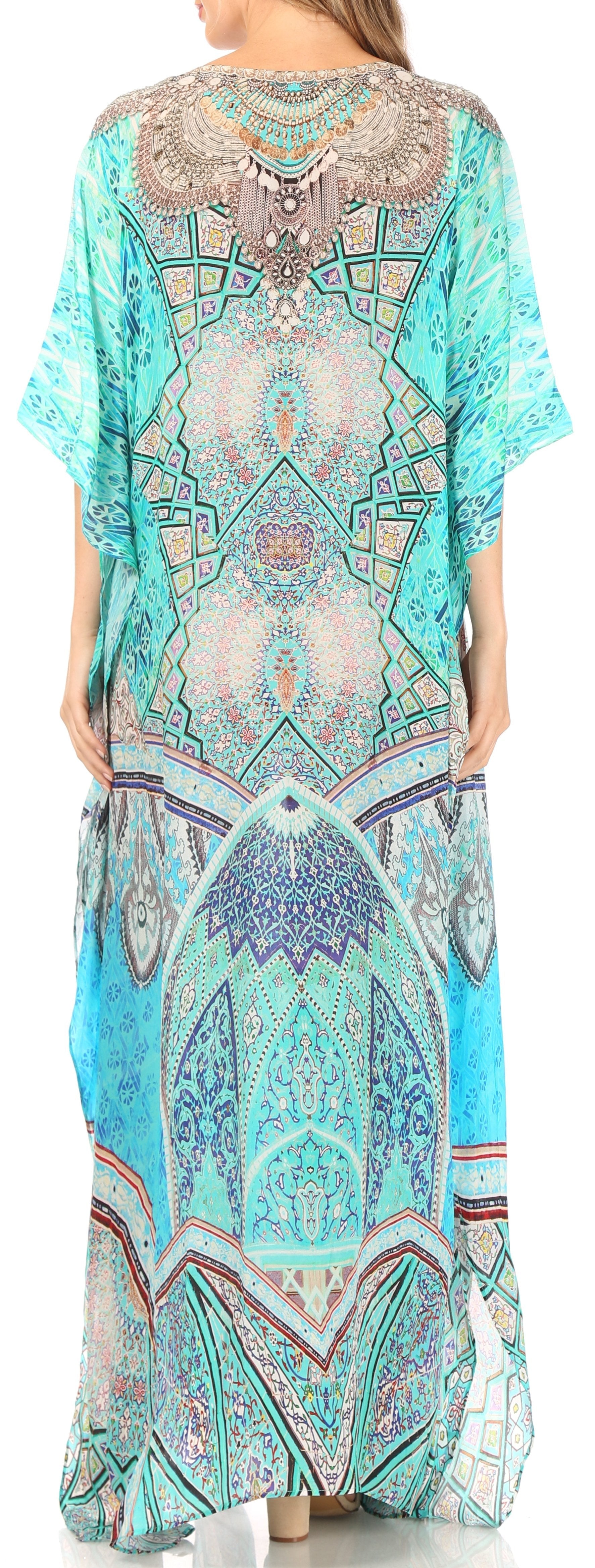 Sakkas Anahi Flowy Design V Neck Long Caftan Dress / Cover Up With Rhinestone - Concordia Style Boutique