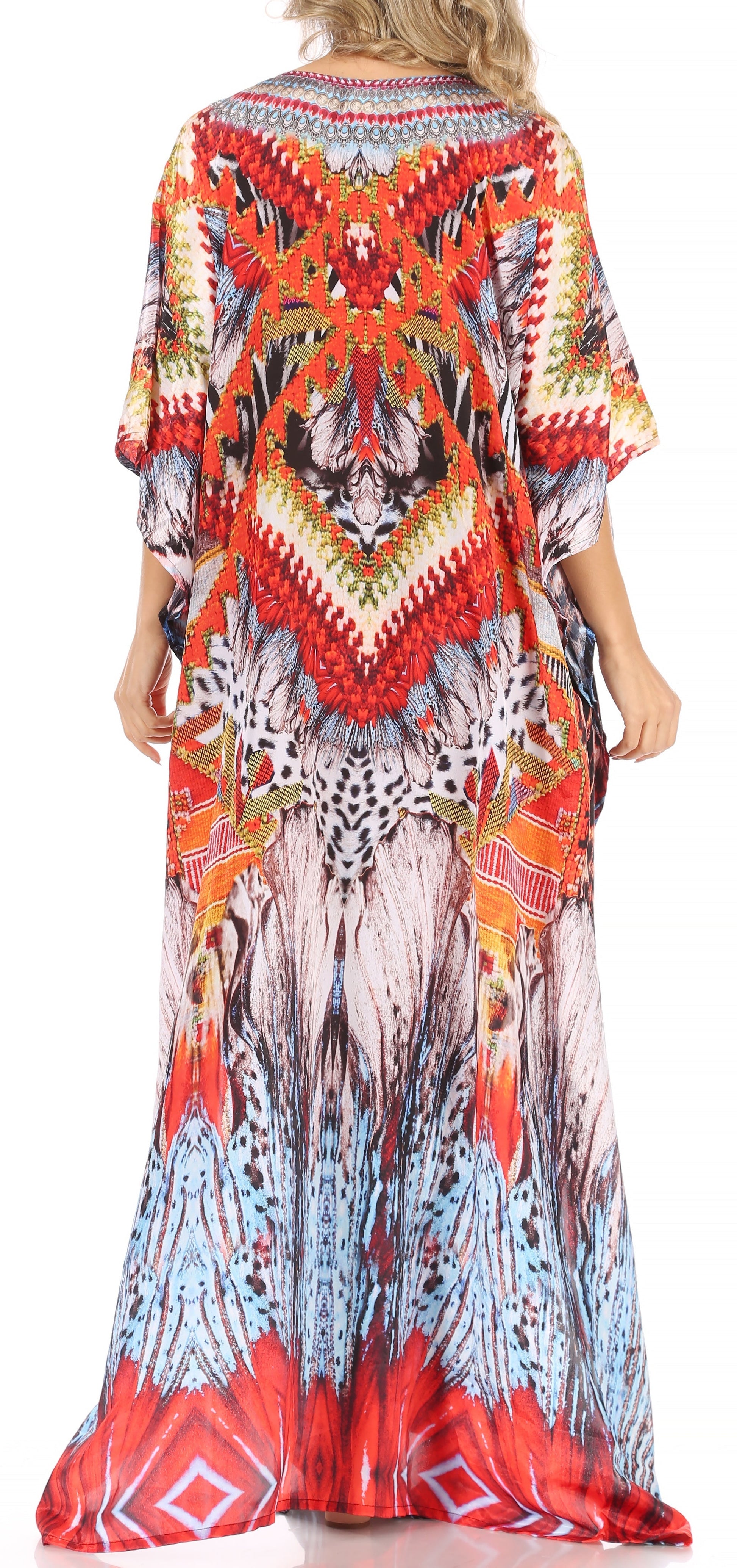 Sakkas Anahi Flowy Design V Neck Long Caftan Dress / Cover Up With Rhinestone - Concordia Style Boutique