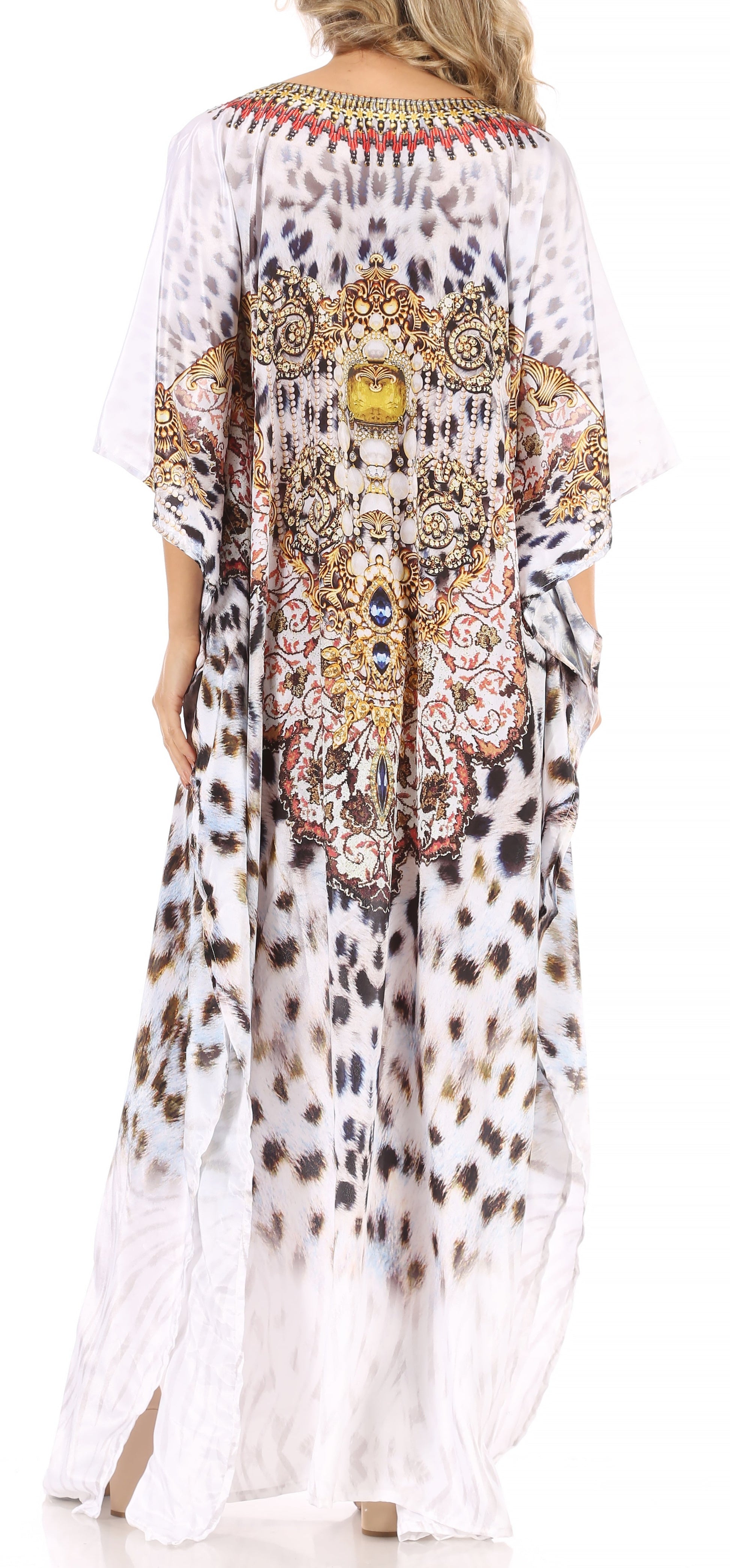 Sakkas Anahi Flowy Design V Neck Long Caftan Dress / Cover Up With Rhinestone - Concordia Style Boutique