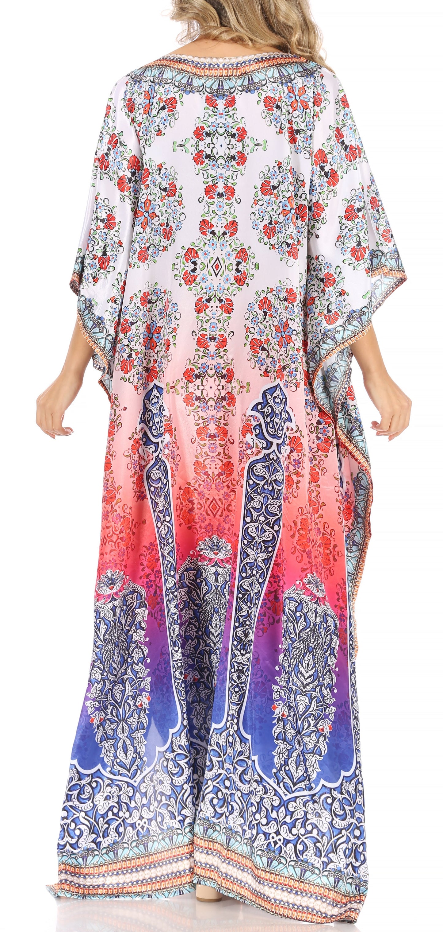 Sakkas Anahi Flowy Design V Neck Long Caftan Dress / Cover Up With Rhinestone - Concordia Style Boutique