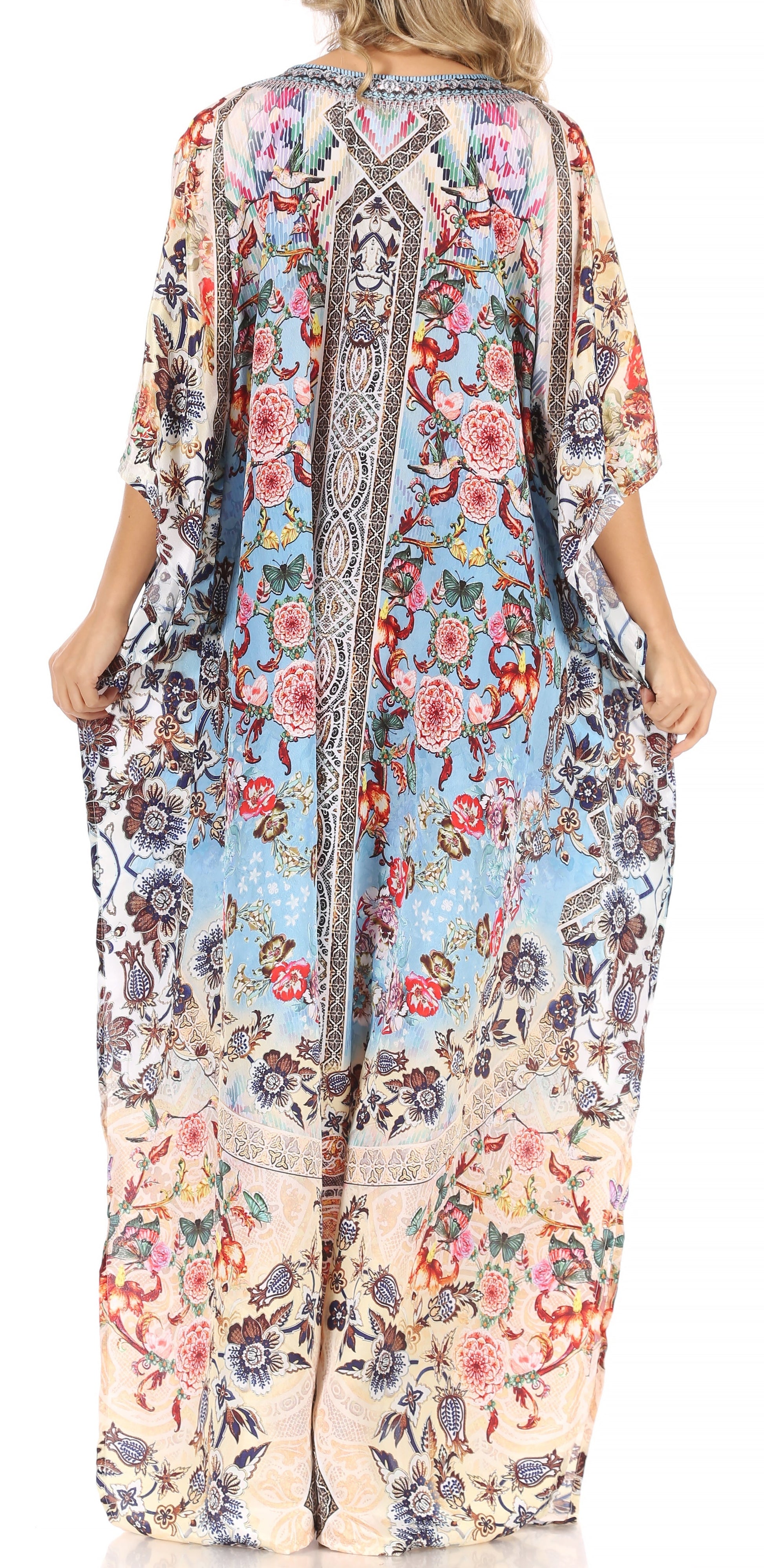 Sakkas Anahi Flowy Design V Neck Long Caftan Dress / Cover Up With Rhinestone - Concordia Style Boutique